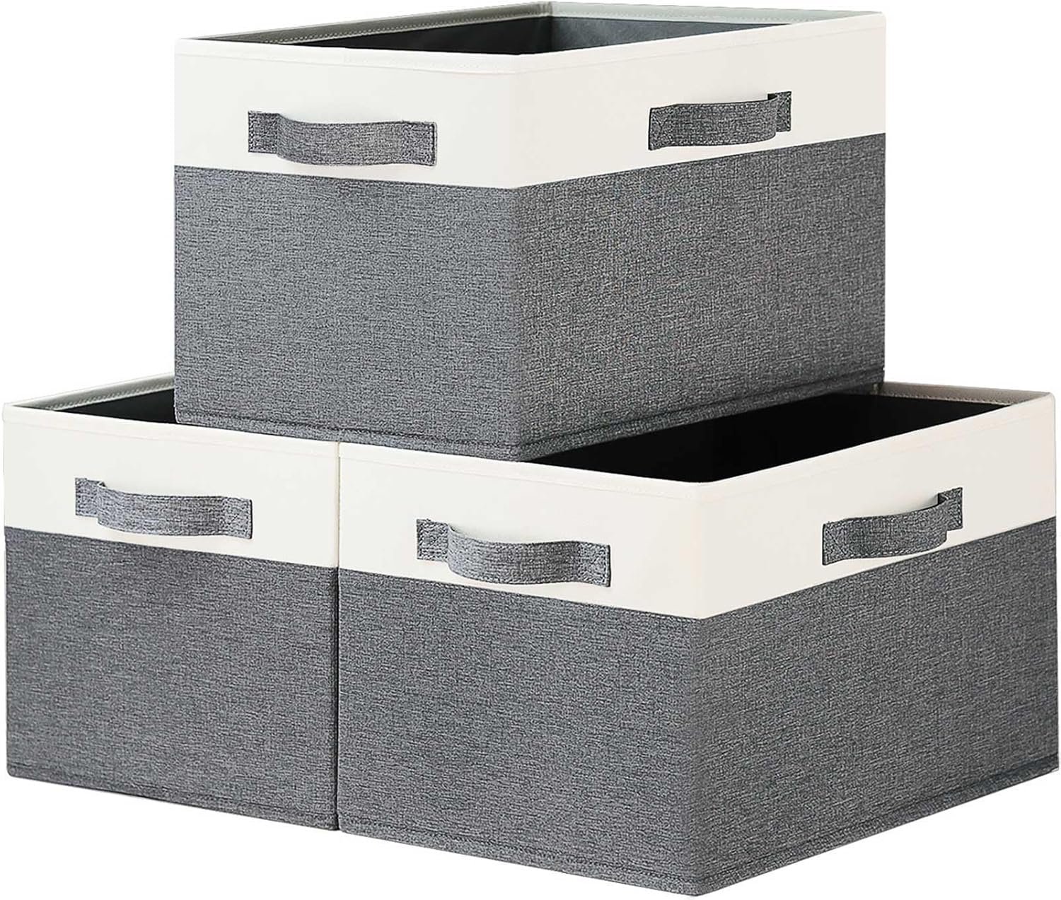 GhvyenntteS Large Fabric Storage Bins with 3 Handles, 15x11x9.6 Inch Storage Baskets for Shelves, Foldable Closet Storage Bins for Shelves, Closet Organizers and Storage Boxes 3 Pack - Image 2