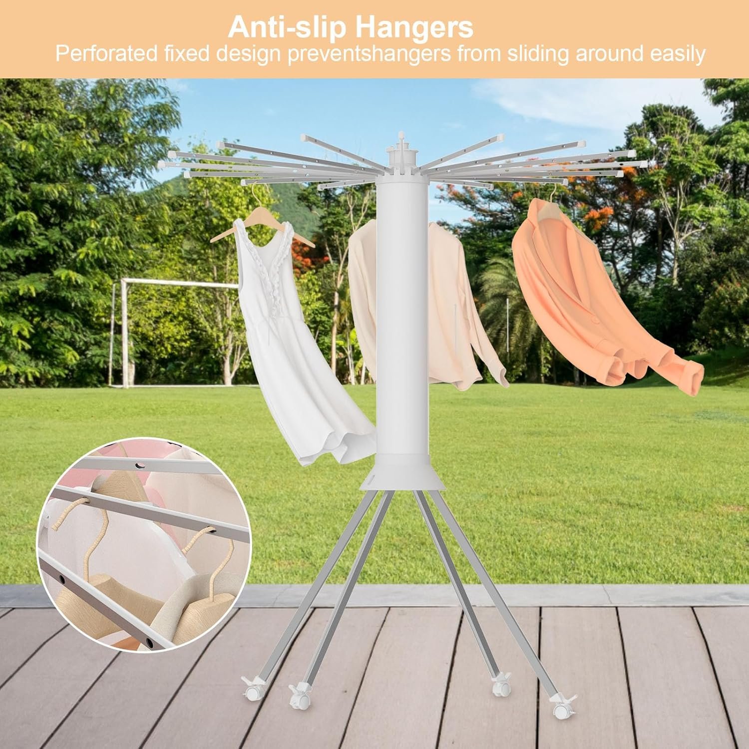 4-Legged Clothes Drying Rack Foldable, Outdoor Collapsible Drying Rack Clothing, Portable Laundry Drying Rack with 4 Pulleys, Aluminum Alloy Dry Rack for Clothes, Indoor, Balcony, Poolside, Camping - Image 3