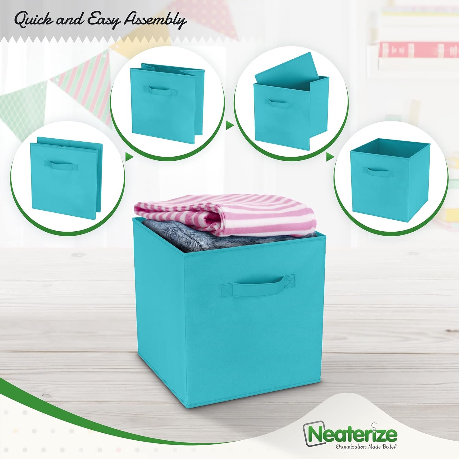 NEATERIZE 11 Inch Cube Storage Bins For Kids - Set of 8 - Fits Into Most Storage Cubes Organizer, Perfect For Toy, Clothing, nursery or General Closet Organization - Image 9