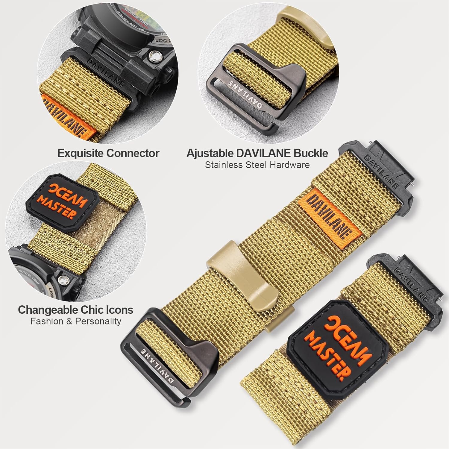 18mm Replacement Band for Casio G-Shock DW-H5600 AE-1000W/1100W/1200/1300/1500WH,W-800H,MRW-200H,F-108WH F-91W,A158WA G-Hook & Badge Decoration Design Nylon Casio Watch Bracelet - Image 7