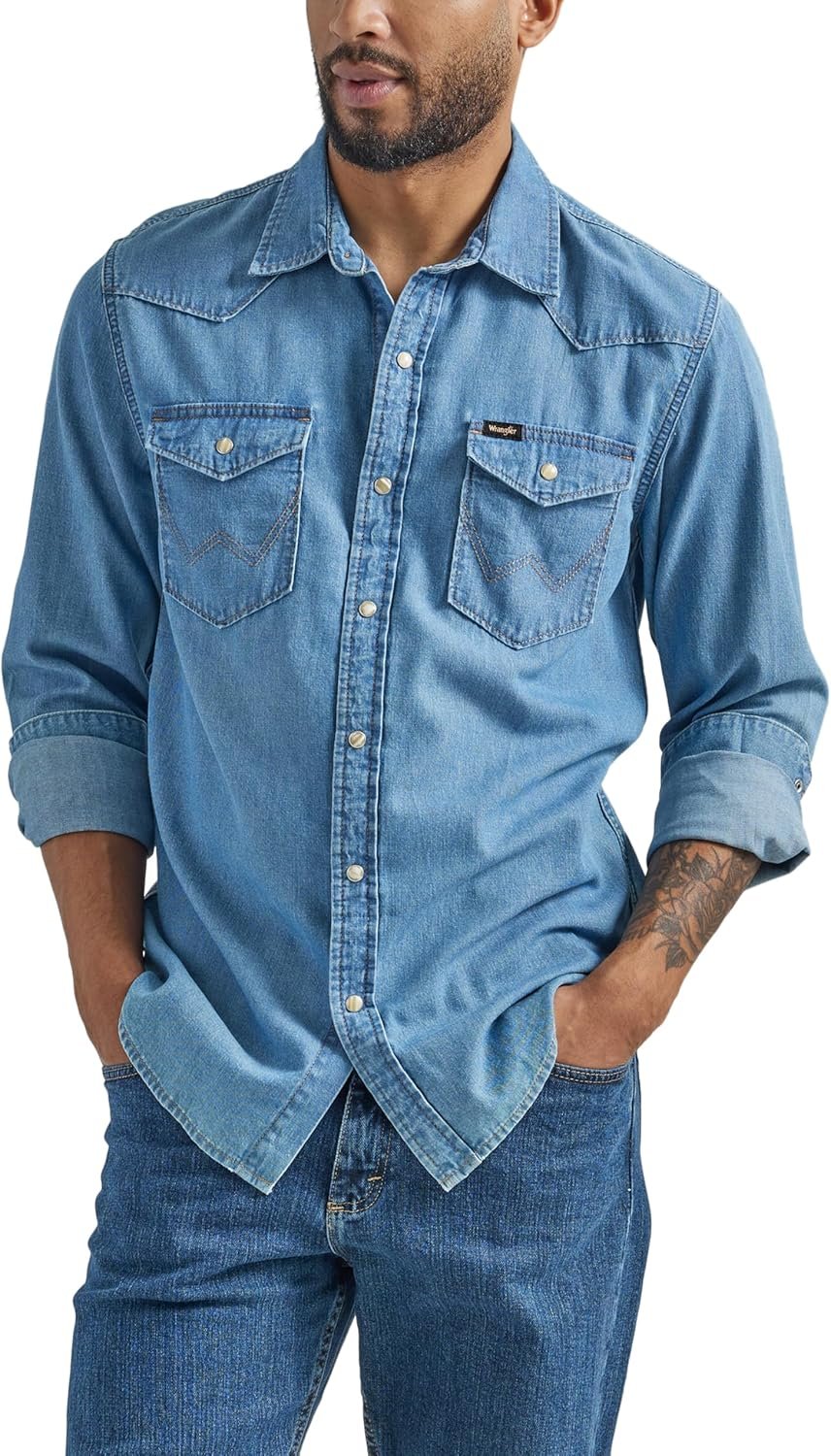 Wrangler Men's Iconic Denim Regular Fit Snap Shirt - Image 2