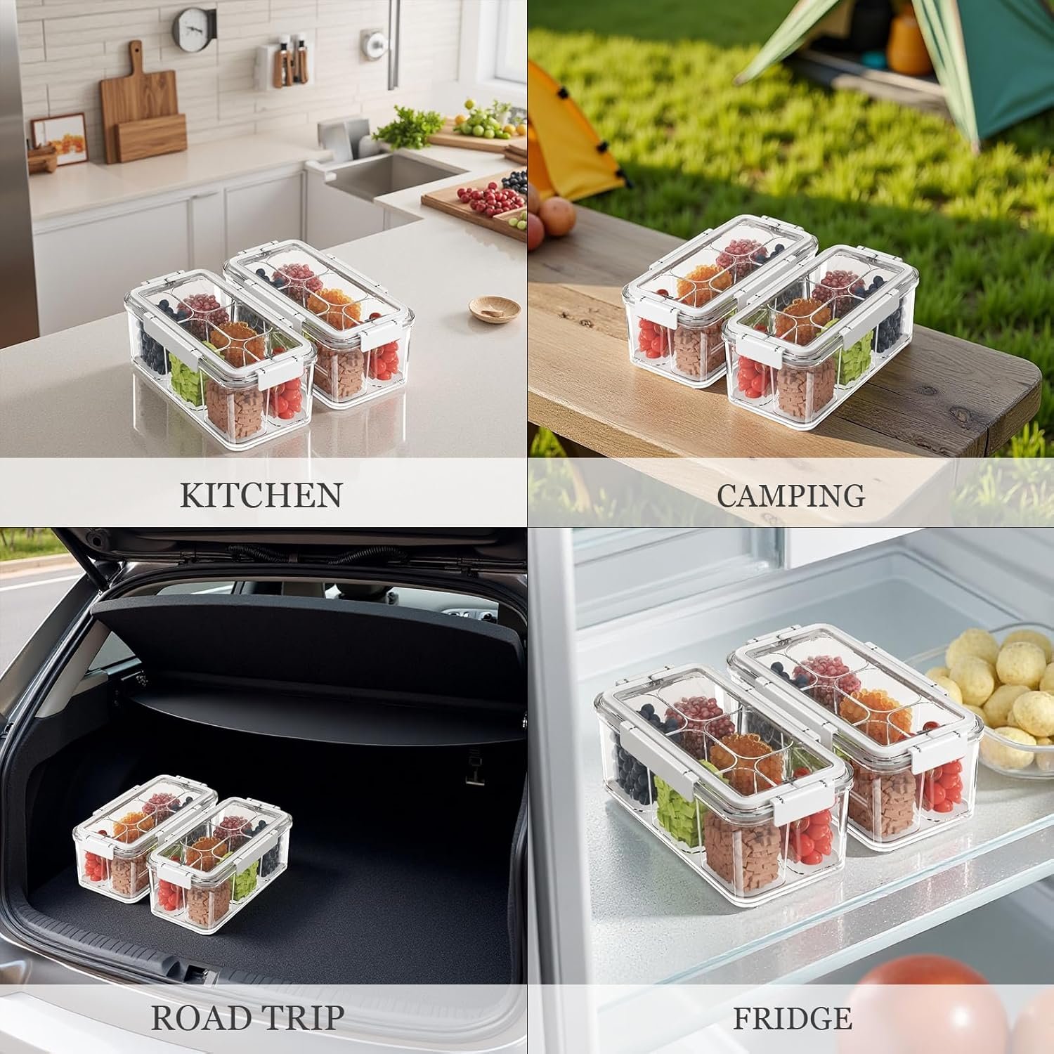 MineSign 3Pack Snackle Box Container Set Divided Food Serving Tray with Handle Clear Snack Platters for Candy, Fruits, Nuts Portable Storage Container for Meal Prep, Travel, Parties - Image 7