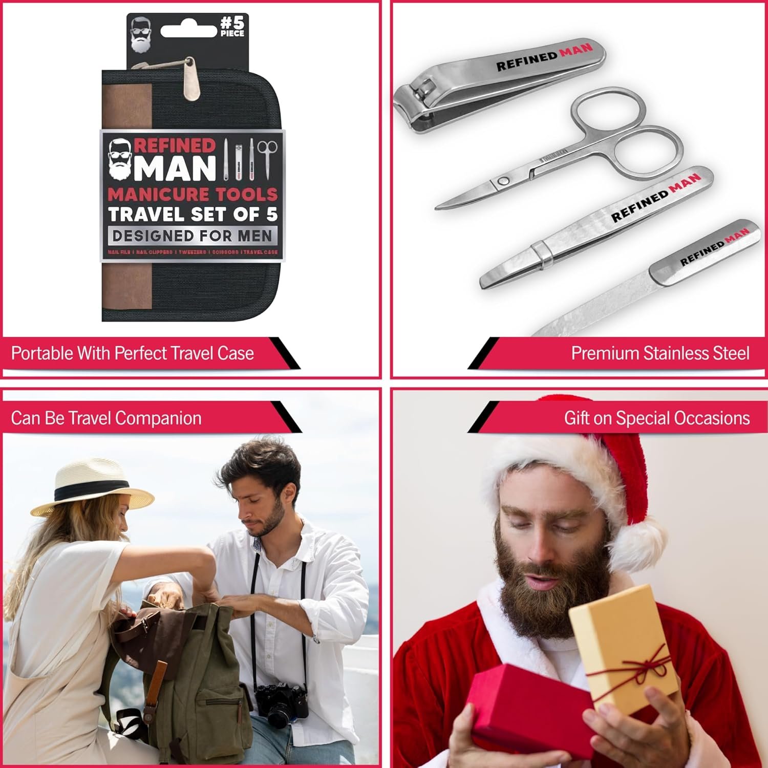 BLKSMITH Refined Man Manicure and Pedicure Kit Set of 5 - Manicure Kit for Men - Nail Clipper Kit with Nail File, Clippers, Scissors, Tweezer & Travel Case - Designed for Men (Black) - Image 7