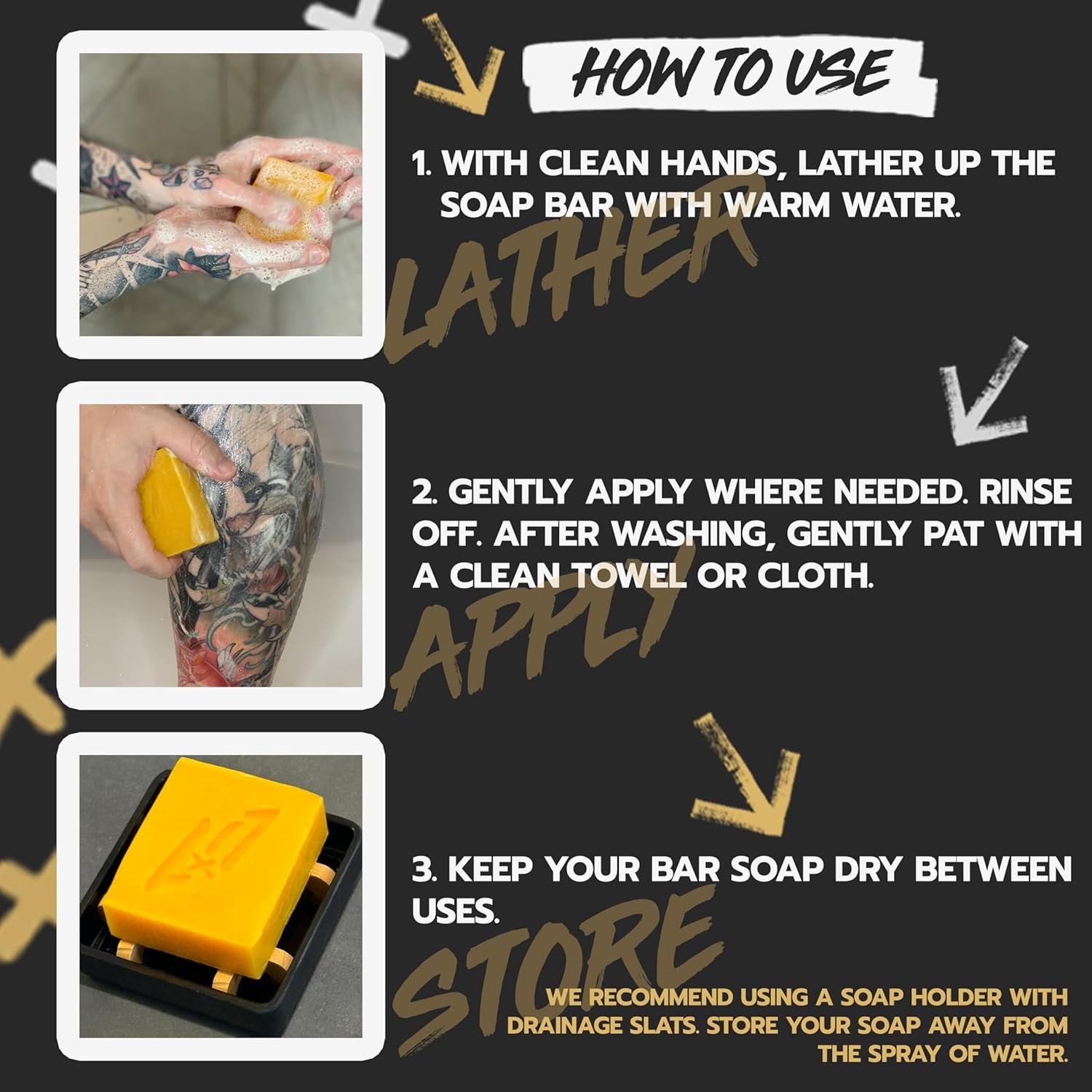 Tattoo Aftercare Soap Gentle Formula for Care, Cleansing and Healing of New Tattoos Unscented Natural Sea Buckthorn Hemp and Shea Butter Soap Bar For All Skin Types 4oz Bars 3 Pack - Image 5