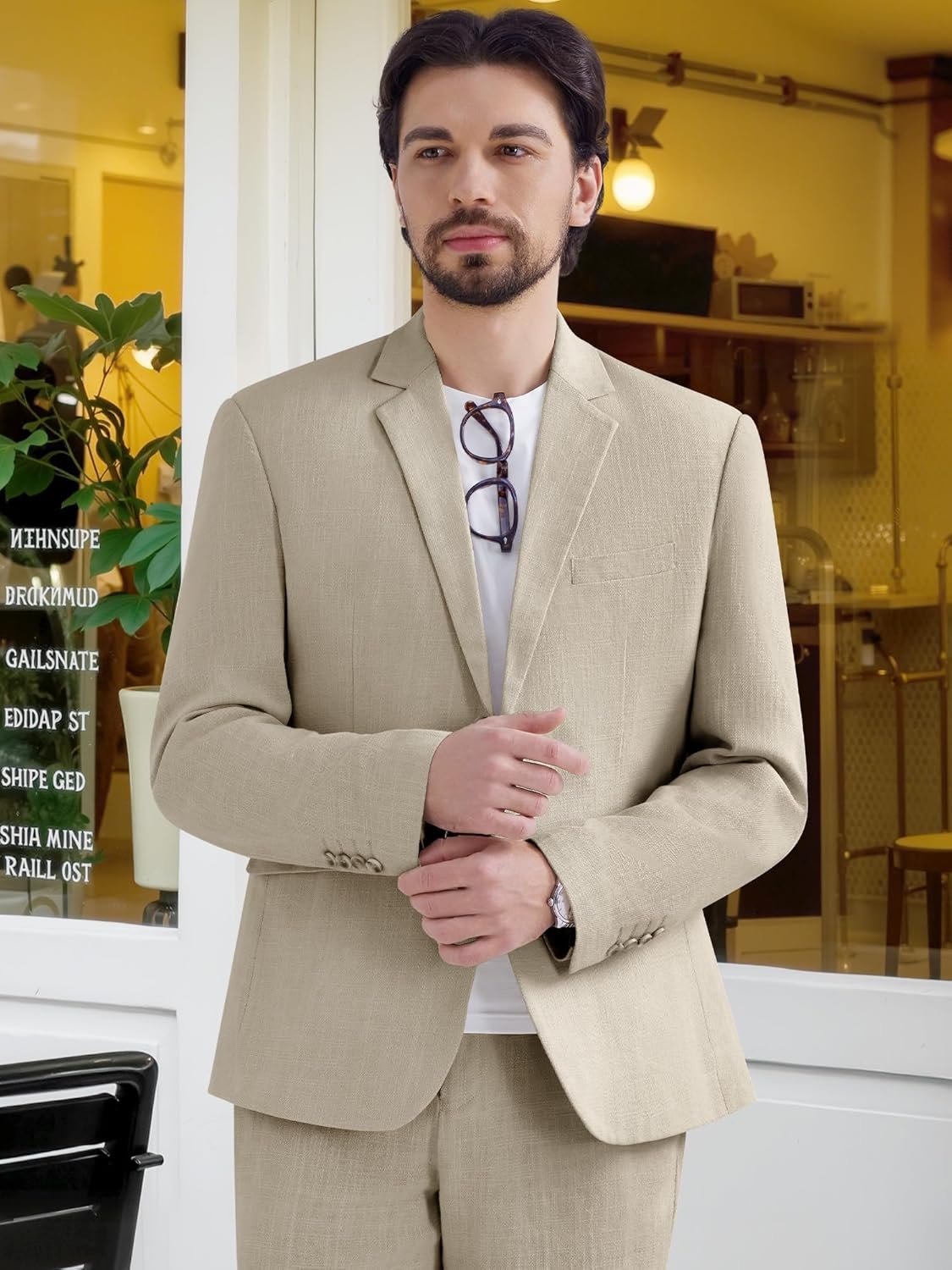 MAGE MALE Men's 2 Piece Linen Suits Set Casual Lightweight Blazer Jacket and Pants for Wedding Business Prom - Image 6