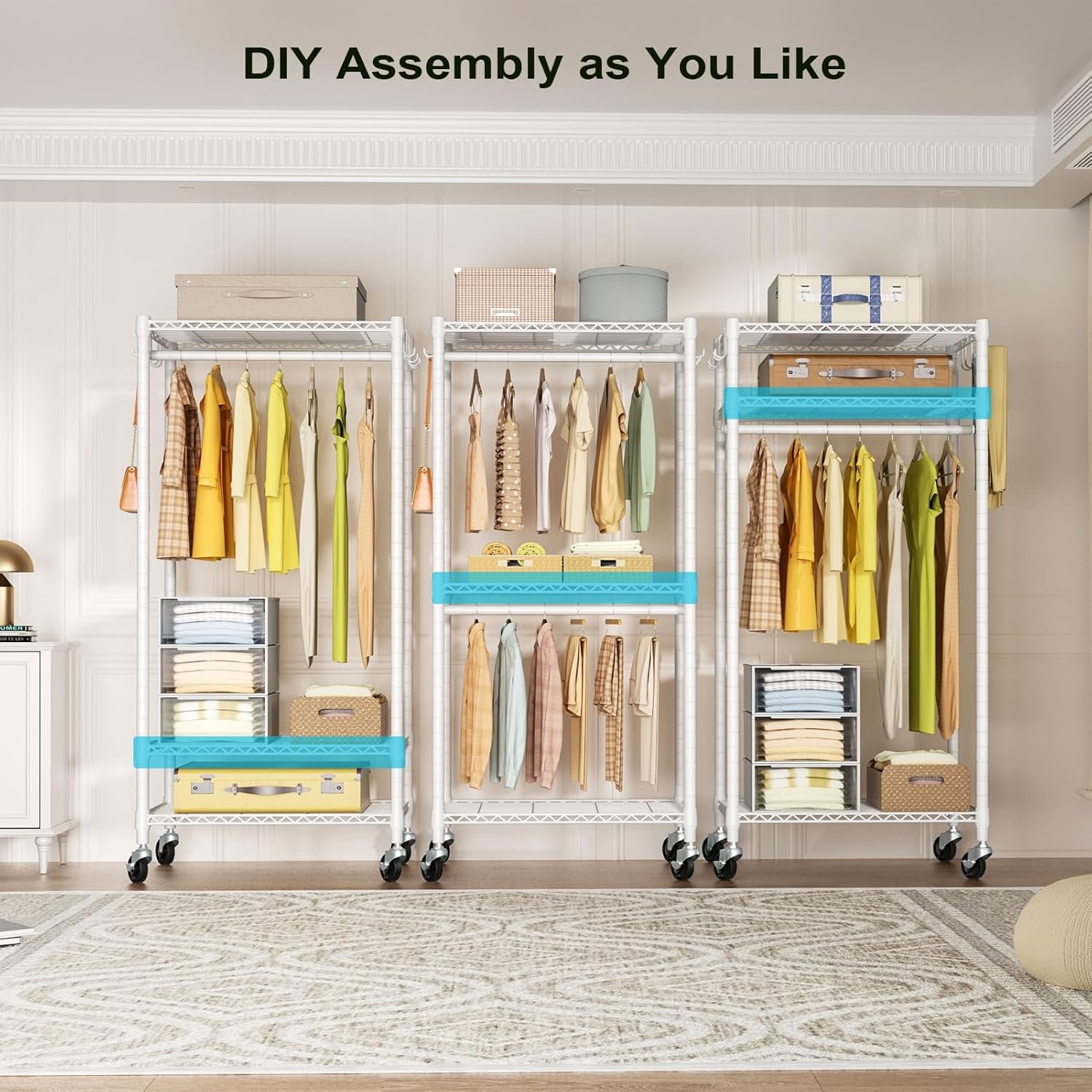 P3 Mini Rolling Clothes Rack, Clothing Racks for Hanging Clothes, Heavy Duty Garment Rack, Freestanding Portable Closet Rack 23.6'' W x 14'' D x 78.5'' H, Max Load 430 Lbs, White - Image 4