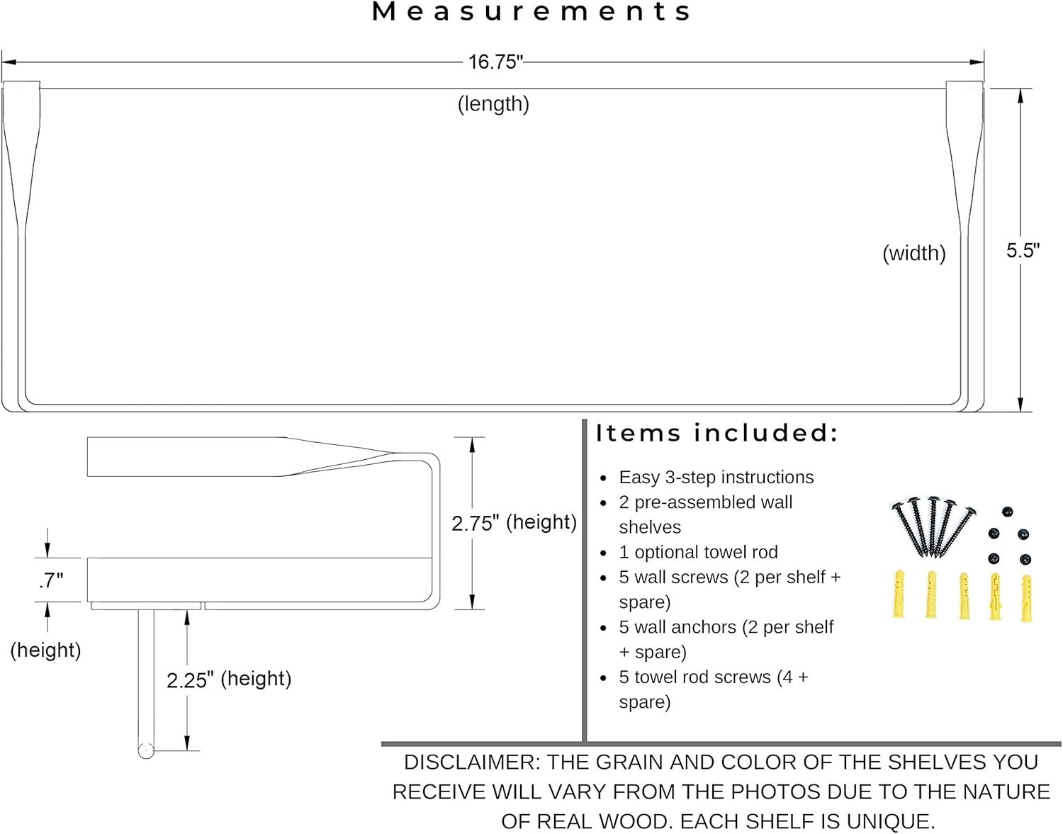 Peter's Goods Rustic Floating Wall Shelves with Rails - Decorative Storage for Kitchen, Bathroom, and Bedroom - Elegant, Modern Shelving - Torched Paulownia Wood, Matte Black Metal Frame - Set of 2 - Image 4