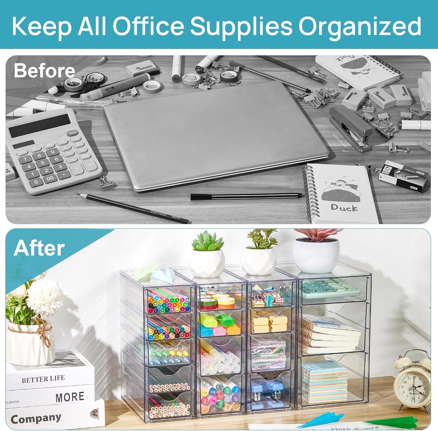 Vtopmart Acrylic Organizer with 16 Drawers (4 Set),Clear Storage Drawers for Office Supplies,Desk Organization and Storage for Makeup,Jewelry,Art Crafts - Image 6