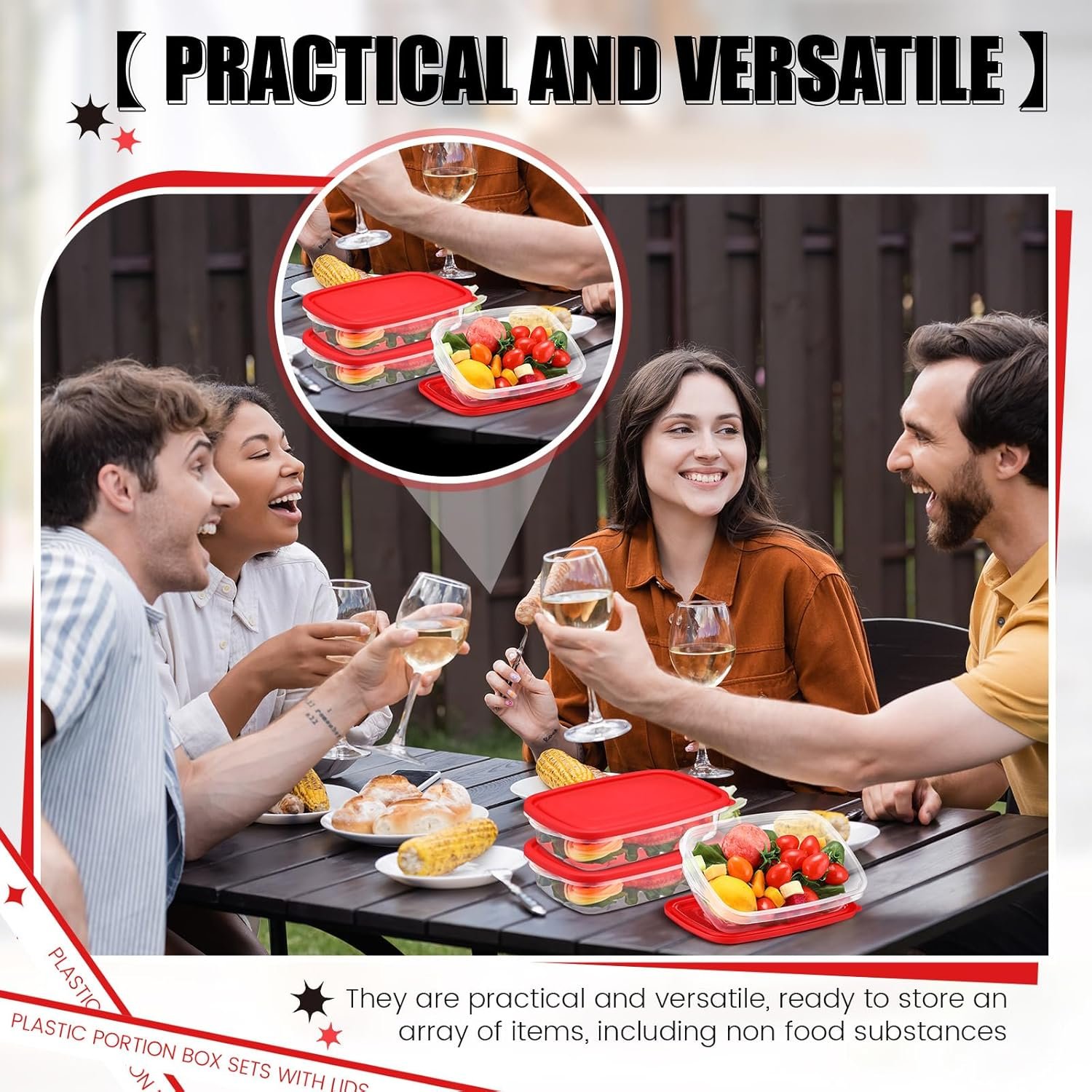 18 Pcs 33 Oz/ 4 Cups Plastic Food Storage Containers with Lids Portion Box Sets with Cover Stackable Plastic Containers with Lids Microwave Freezer Dishwasher Safe (Red) - Image 6