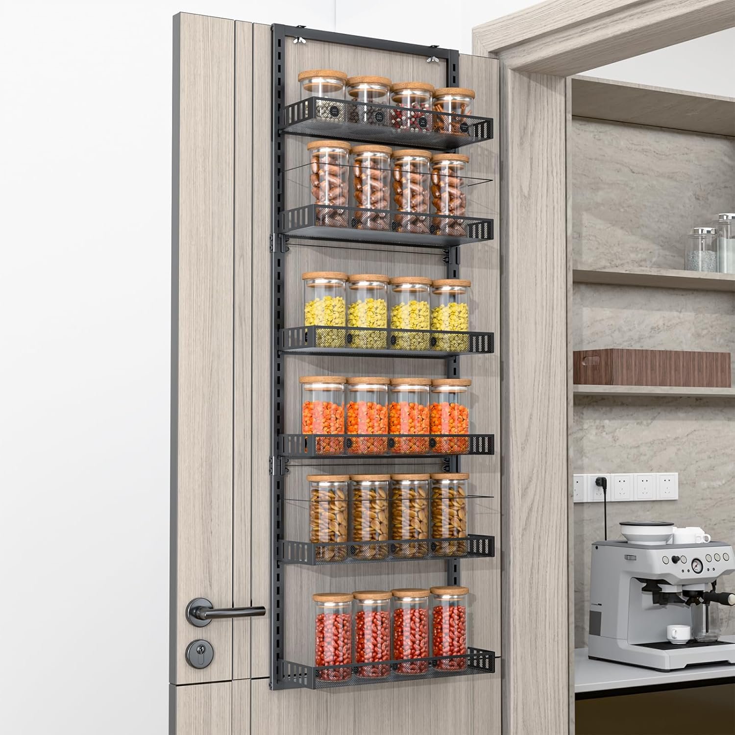 Wall Mounted Spice Rack Over the Door Pantry Organizer 6 Tier Large Wire Baskets Set Kitchen Bathroom Heavy-Duty Metal Adjustable Shower Caddy Storage shelves 50" H x 6" D x 17" W - Image 7