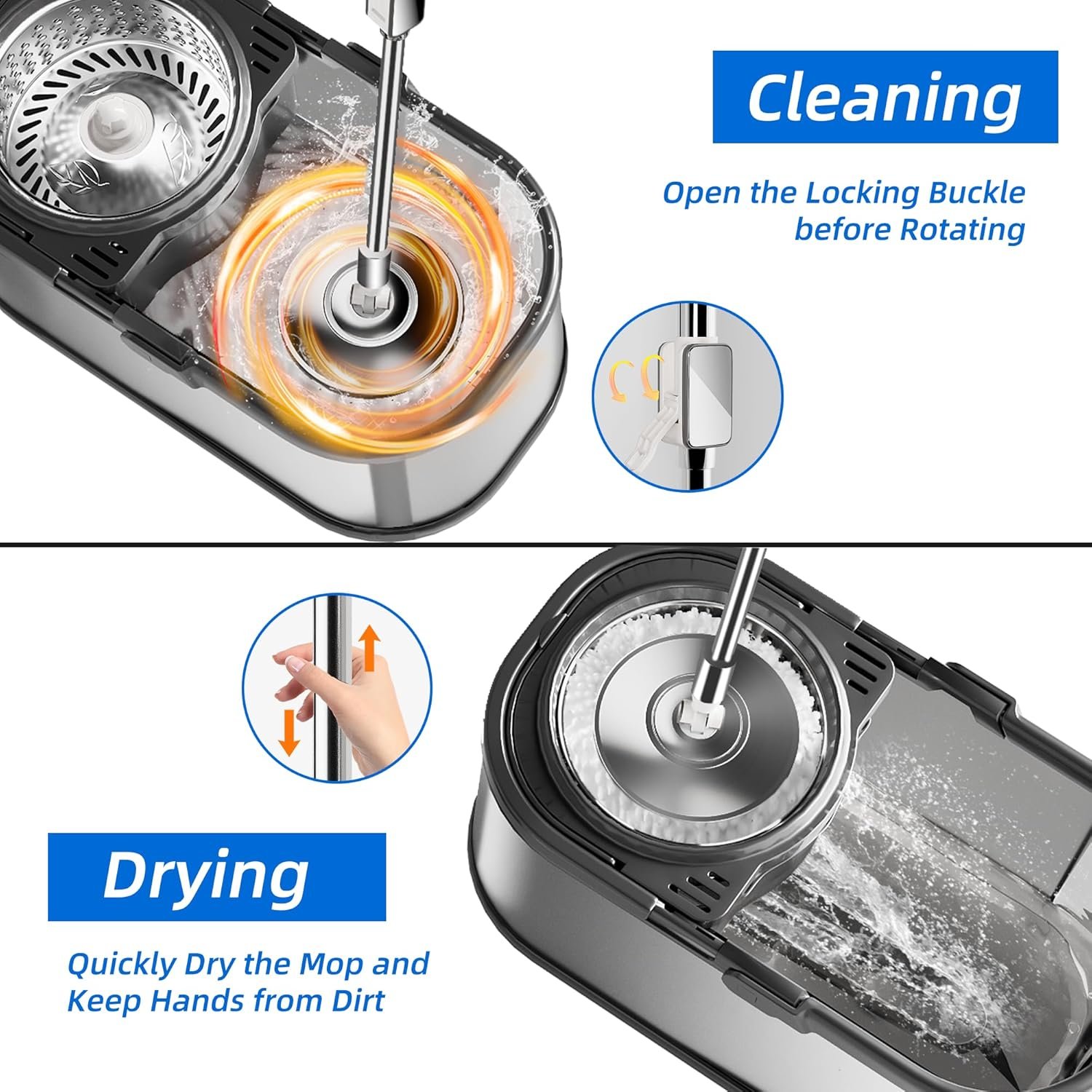 EasyWring Microfiber Spin Mop with Wringer Set, 360° Spining Mop and Bucket Set for Cleaning with Extra Refills, Trueclean Mop Bucket System (Silver) - Image 4