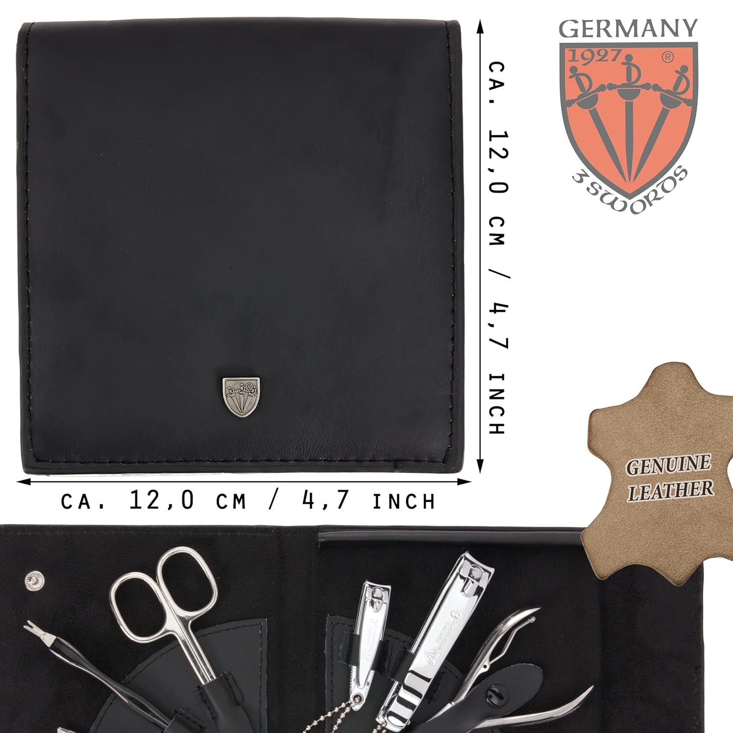 3 Swords Germany - brand quality 7 piece manicure pedicure grooming kit set for professional finger & toe nail care scissors clipper genuine leather case in gift box, Made in Germany - Image 5