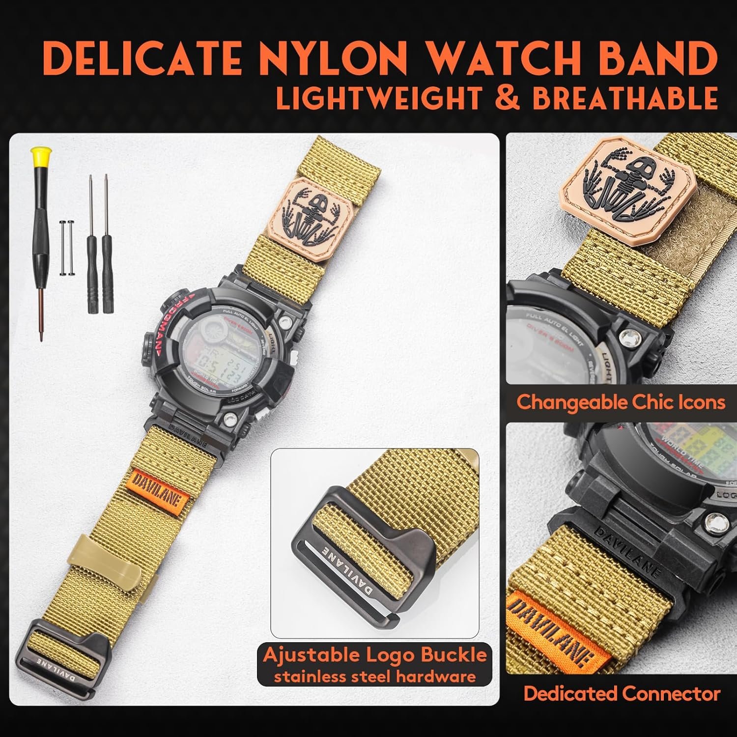 18mm Nylon Watch Band for Casio G-shock GWF-1000 GWF1000, Rugged Nylon Sports Watch Strap with Military Patches Design, Quick Release Replacement Strap for Outdoor Camping for Men Women - Image 4