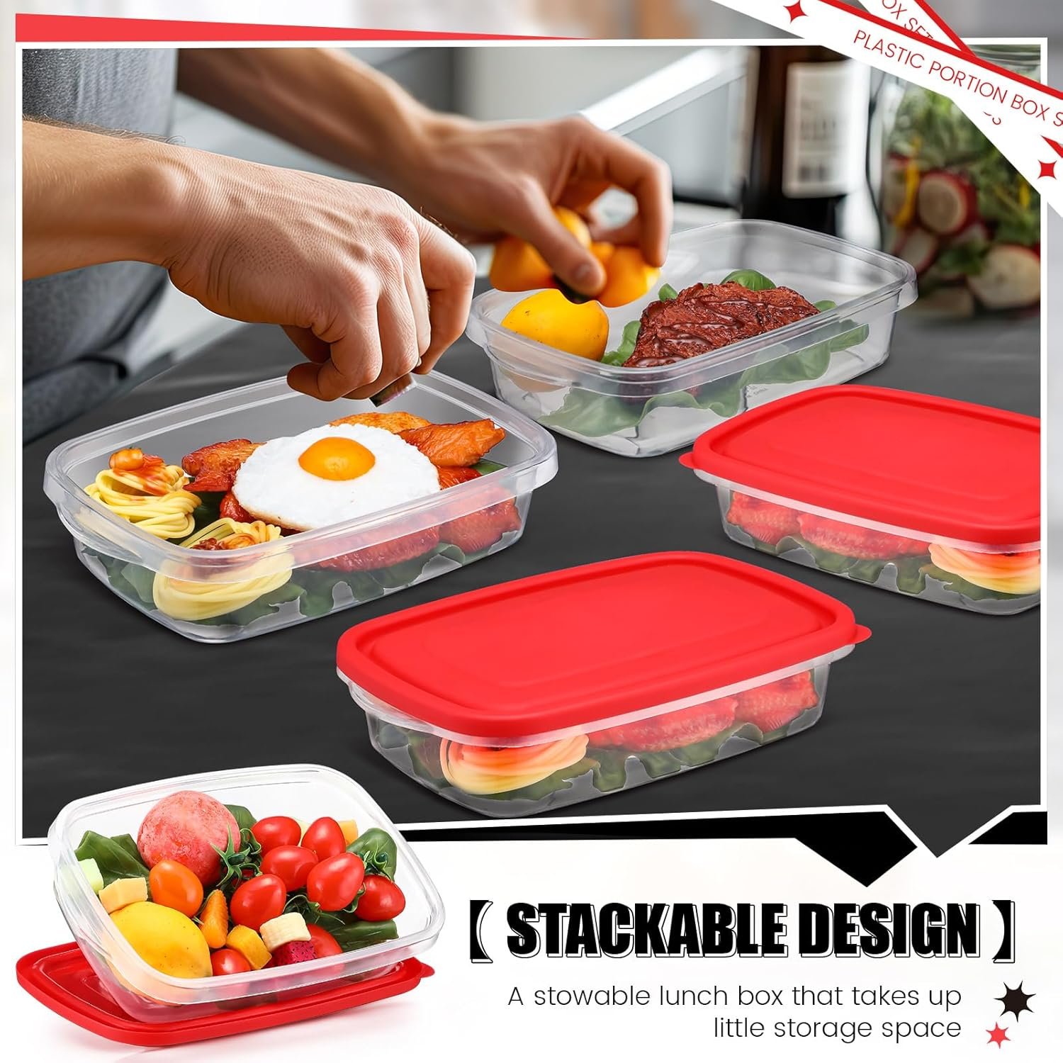 18 Pcs 33 Oz/ 4 Cups Plastic Food Storage Containers with Lids Portion Box Sets with Cover Stackable Plastic Containers with Lids Microwave Freezer Dishwasher Safe (Red) - Image 7