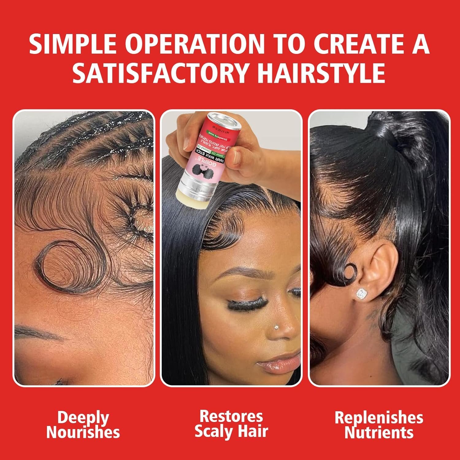 Long-Lasting Hair Pomade and Styling Wax Stick for Black Hair, Wigs, Smoothing & Slick Finish, Edge Frizz Control (2.7 + 2.7 oz) - Image 7