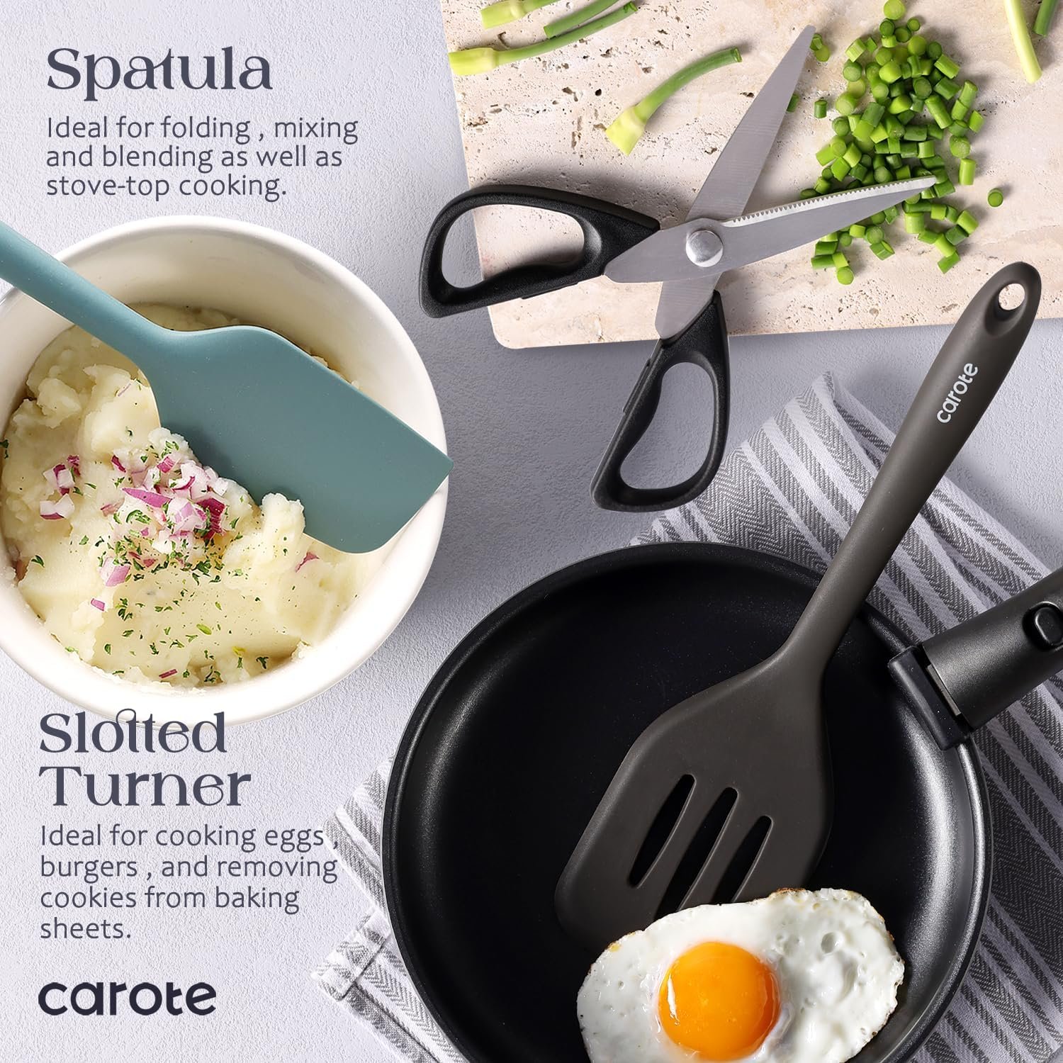 CAROTE Silicone Cooking Utensils Set, 26Pcs Kitchen Utensils Set for Non-Stick Cookware, Dishwasher Safe Kitchen Gadgets Tools, Heat Resistant Spatula Set - Image 4