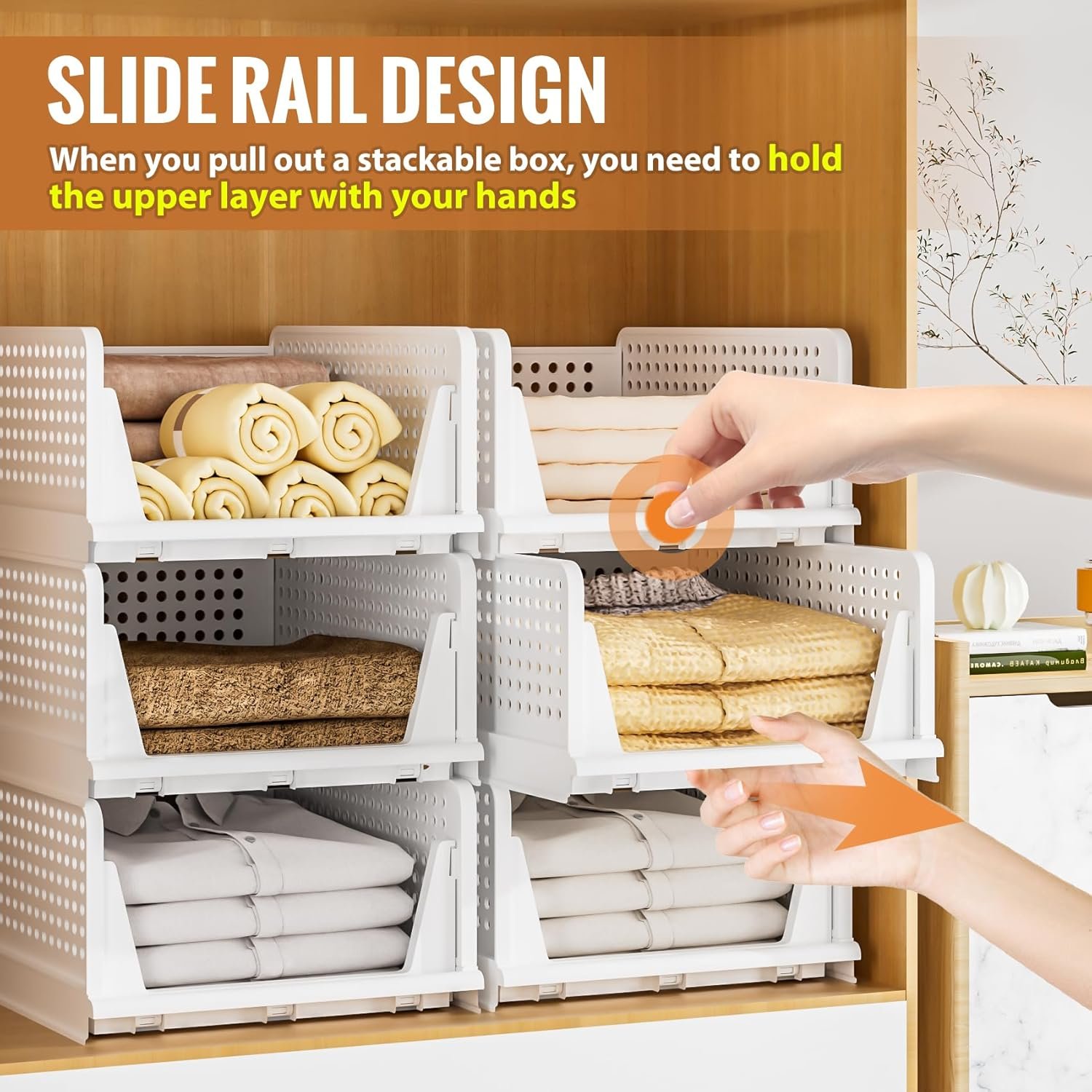 Neprock Stackable Plastic Storage Drawers for Closet Organizers and Storage,4 Pack Open Storage Bins Closet Shelf Clothes Organizer for Closet Wardrobe(4L) - Image 5