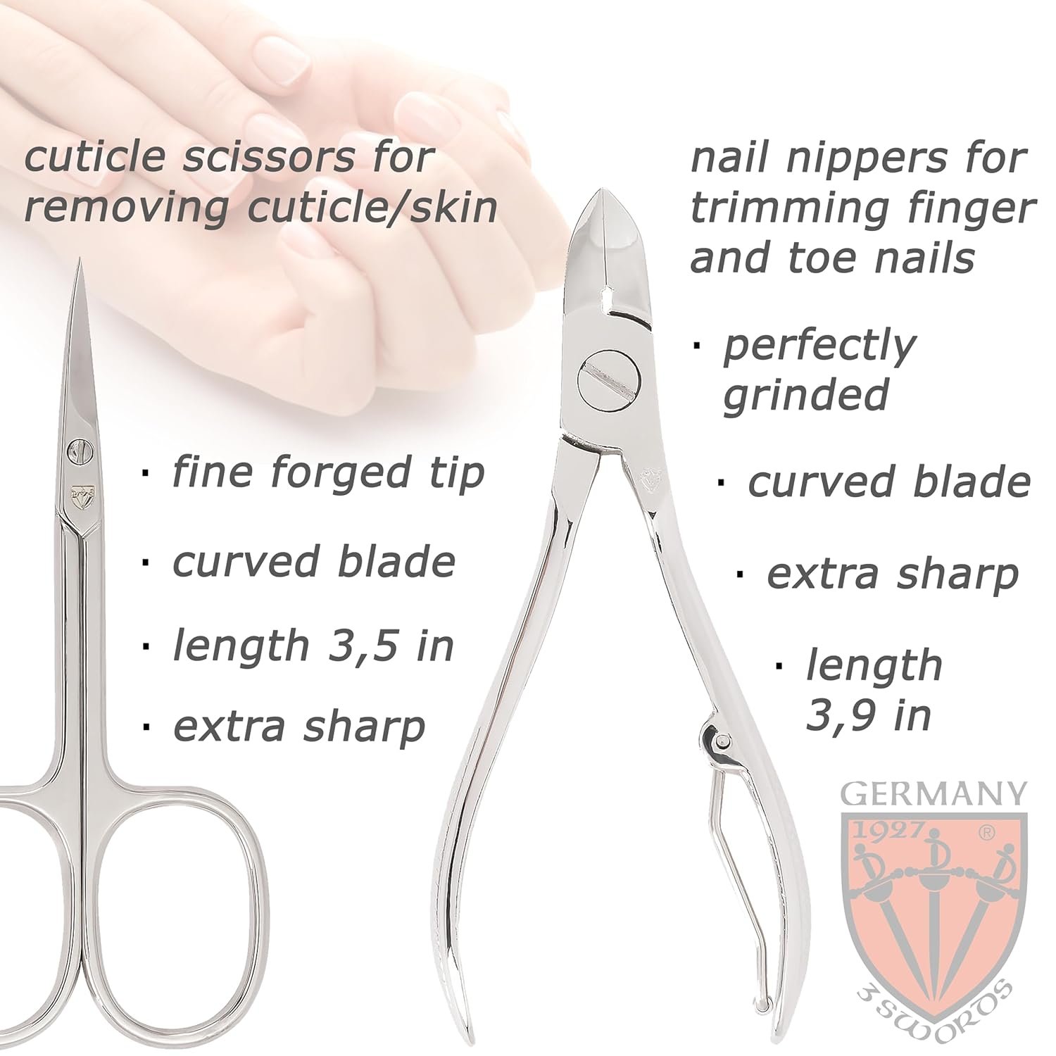 3 Swords Germany - brand quality 7 piece manicure pedicure grooming kit set for professional finger & toe nail care scissors clipper genuine leather case in gift box, Made in Germany - Image 3