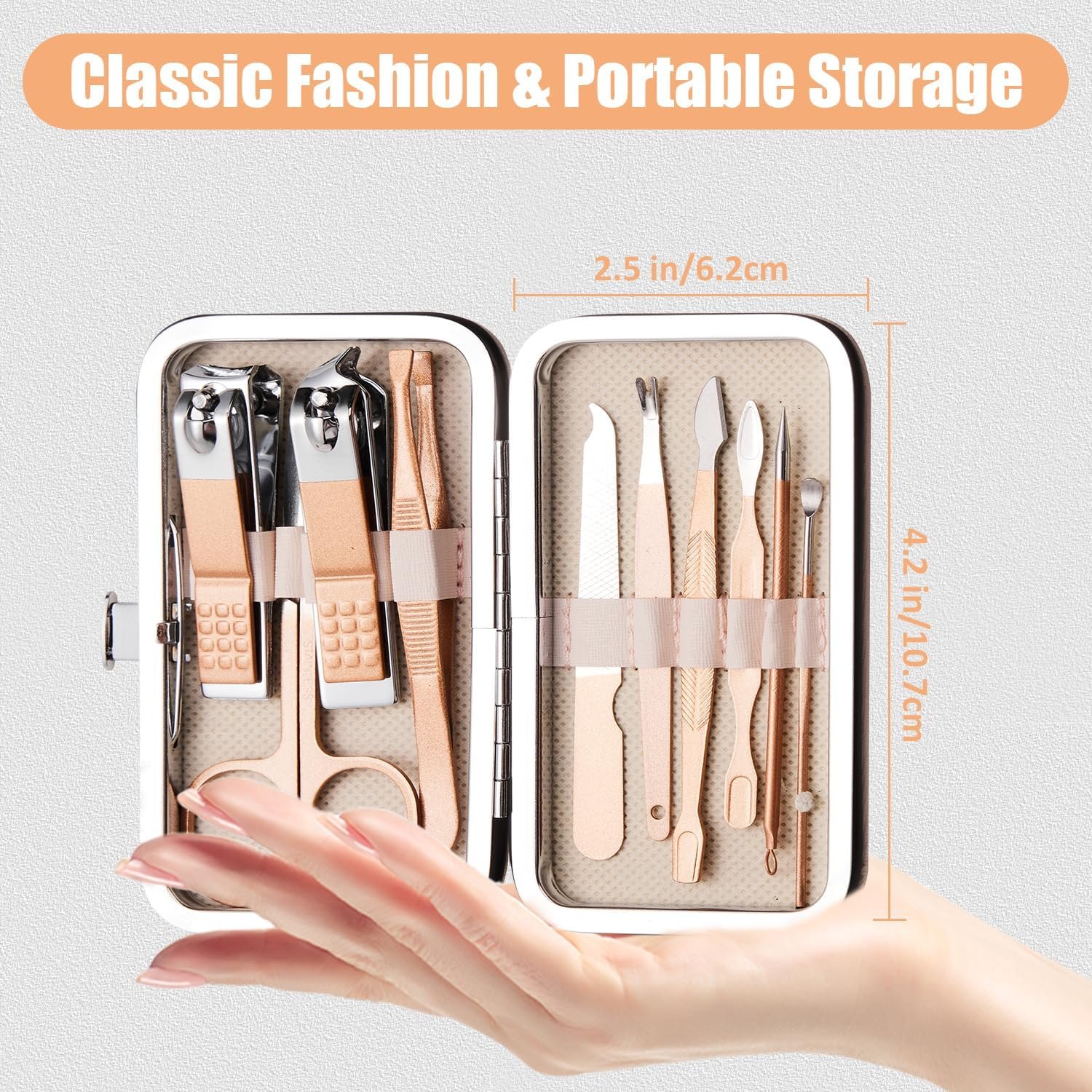 Manicure Set 10 in 1 Nail Clippers Kit Gifts for Men and Women, Fingernail Clipper Stainless Steel Nail Care Tools with Leather Travel Case (Gold) - Image 6