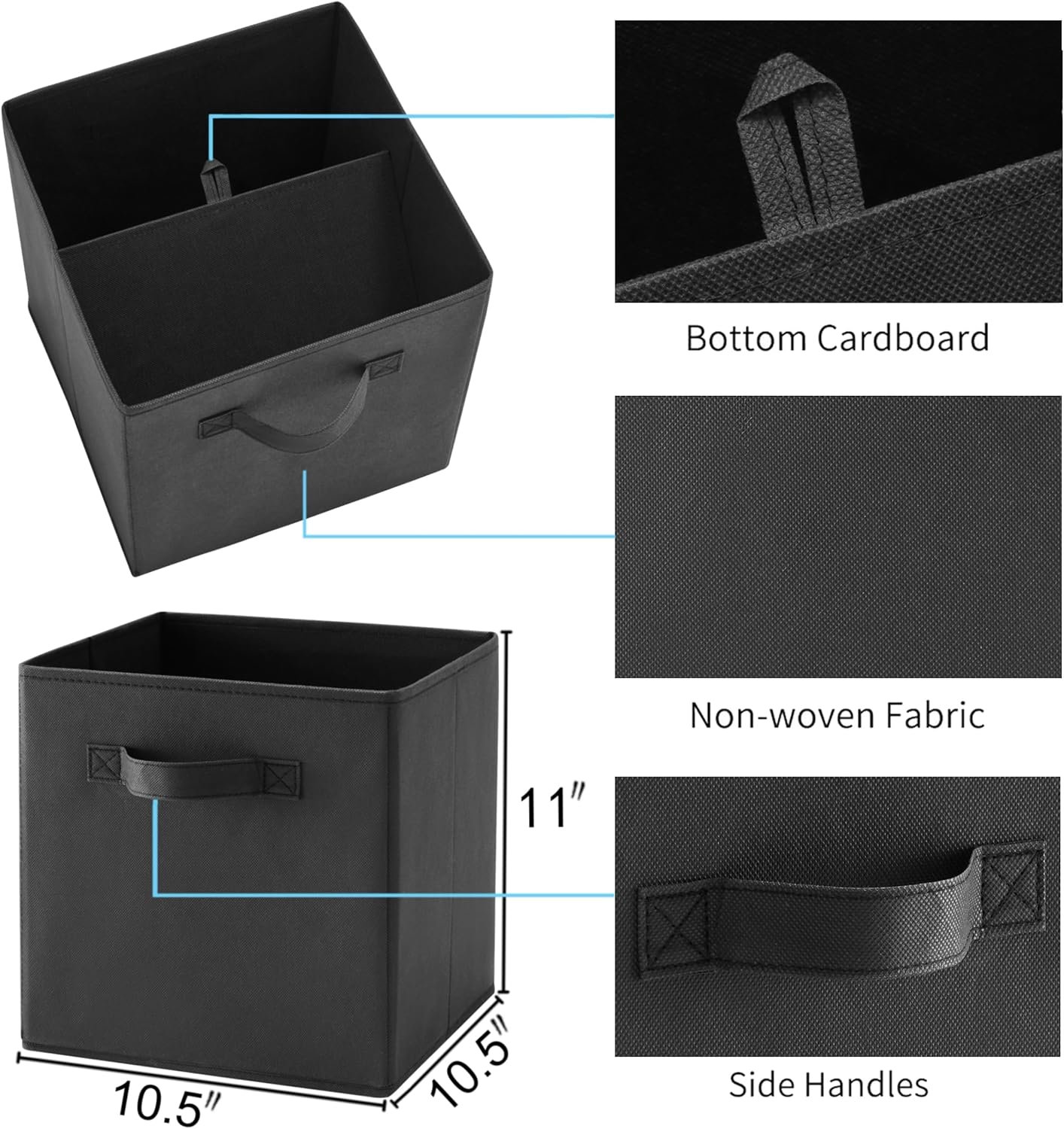 MAX Houser Fabric Cloth Storage Bins,Foldable Storage Cubes Organizer Baskets with Dual Handles for Home Bedroom Storage,Set of 6(Black) - Image 4