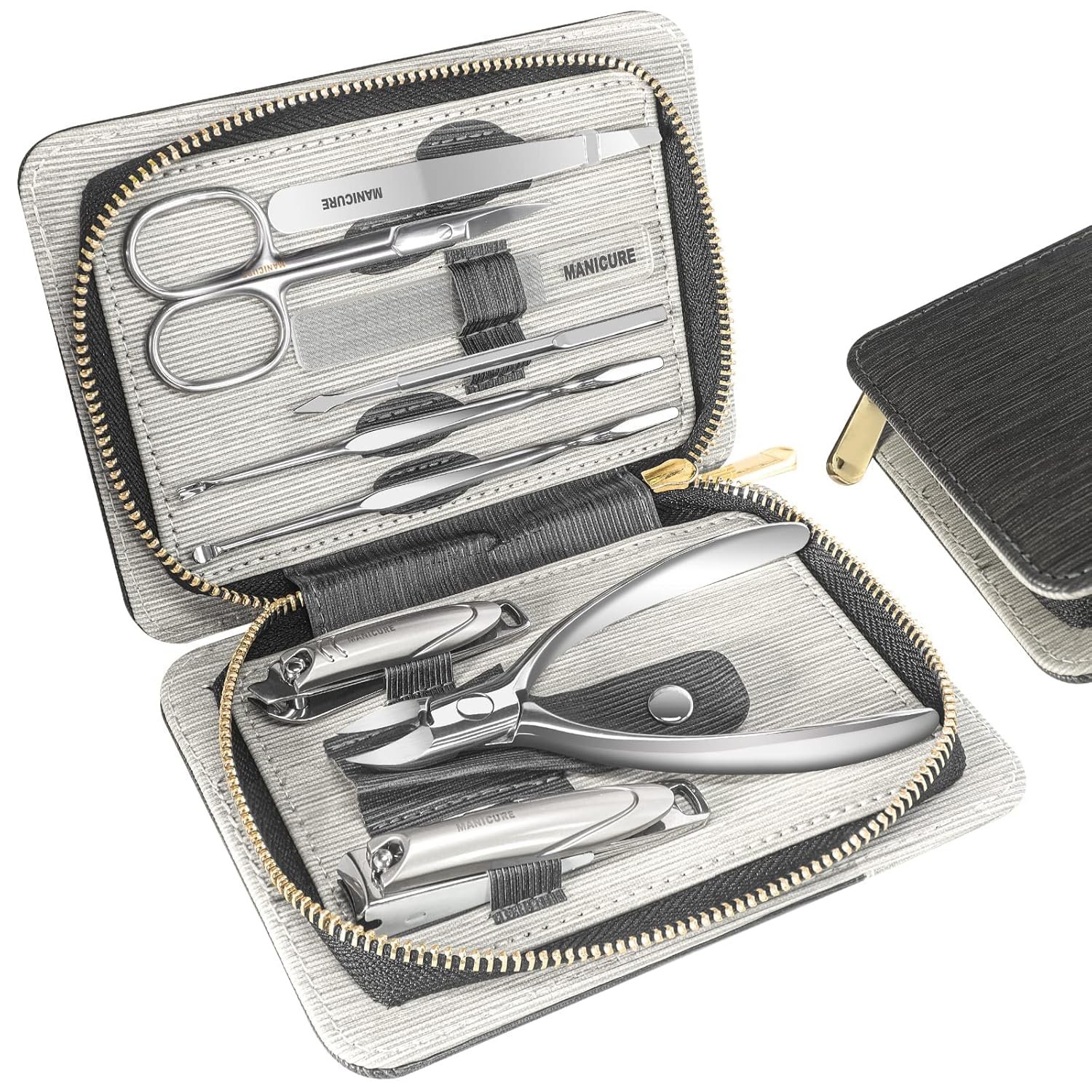 Manicure Set Professional 9 in 1 Nail Clippers Set, Stainless Steel Manicure kit with PU Leather Case, RedFlow Fingernail & Toenail Clippers Nail Kit, Grooming kit for Men(Black) - Image 2