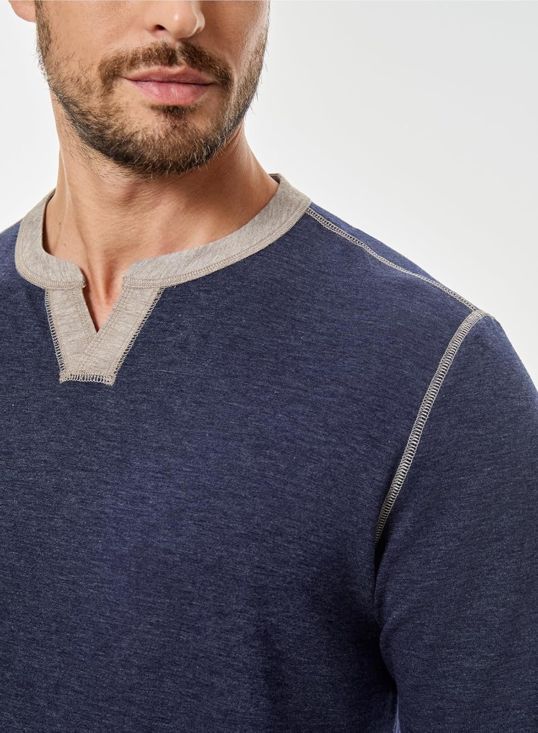 JMIERR Men's Slim Henley Shirts V-neck Longline T-Shirt Casual Lightweight Sweatshirts Fitted Raglan Sleeve Tees Shirts - Image 8