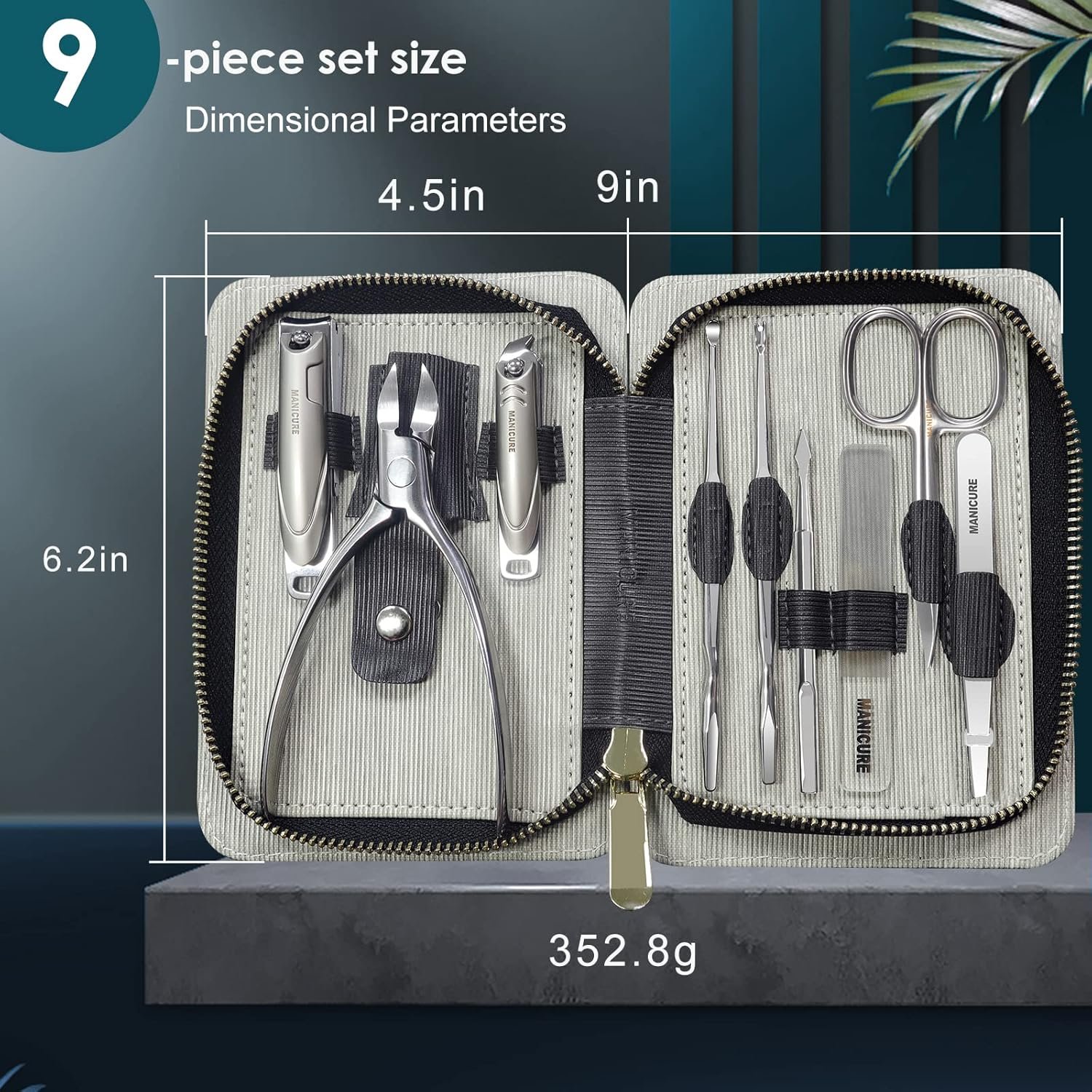 Manicure Set Professional 9 in 1 Nail Clippers Set, Stainless Steel Manicure kit with PU Leather Case, RedFlow Fingernail & Toenail Clippers Nail Kit, Grooming kit for Men(Black) - Image 3