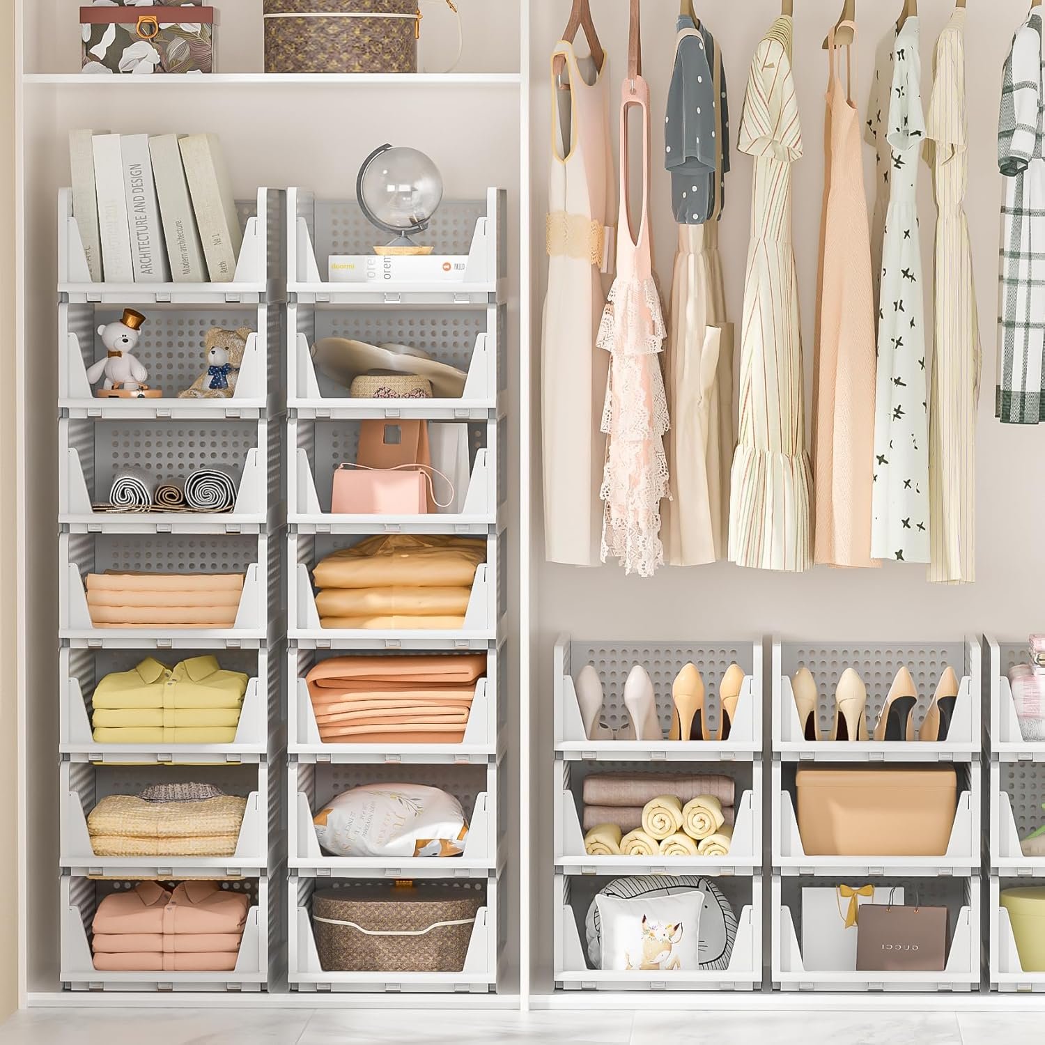 Neprock Stackable Plastic Storage Drawers for Closet Organizers and Storage,4 Pack Open Storage Bins Closet Shelf Clothes Organizer for Closet Wardrobe(4L) - Image 4