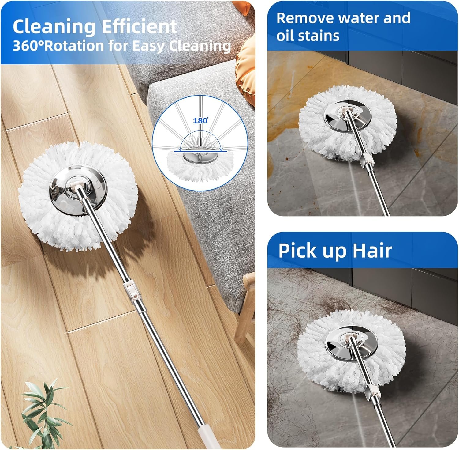 EasyWring Microfiber Spin Mop with Wringer Set, 360° Spining Mop and Bucket Set for Cleaning with Extra Refills, Trueclean Mop Bucket System (Silver) - Image 7