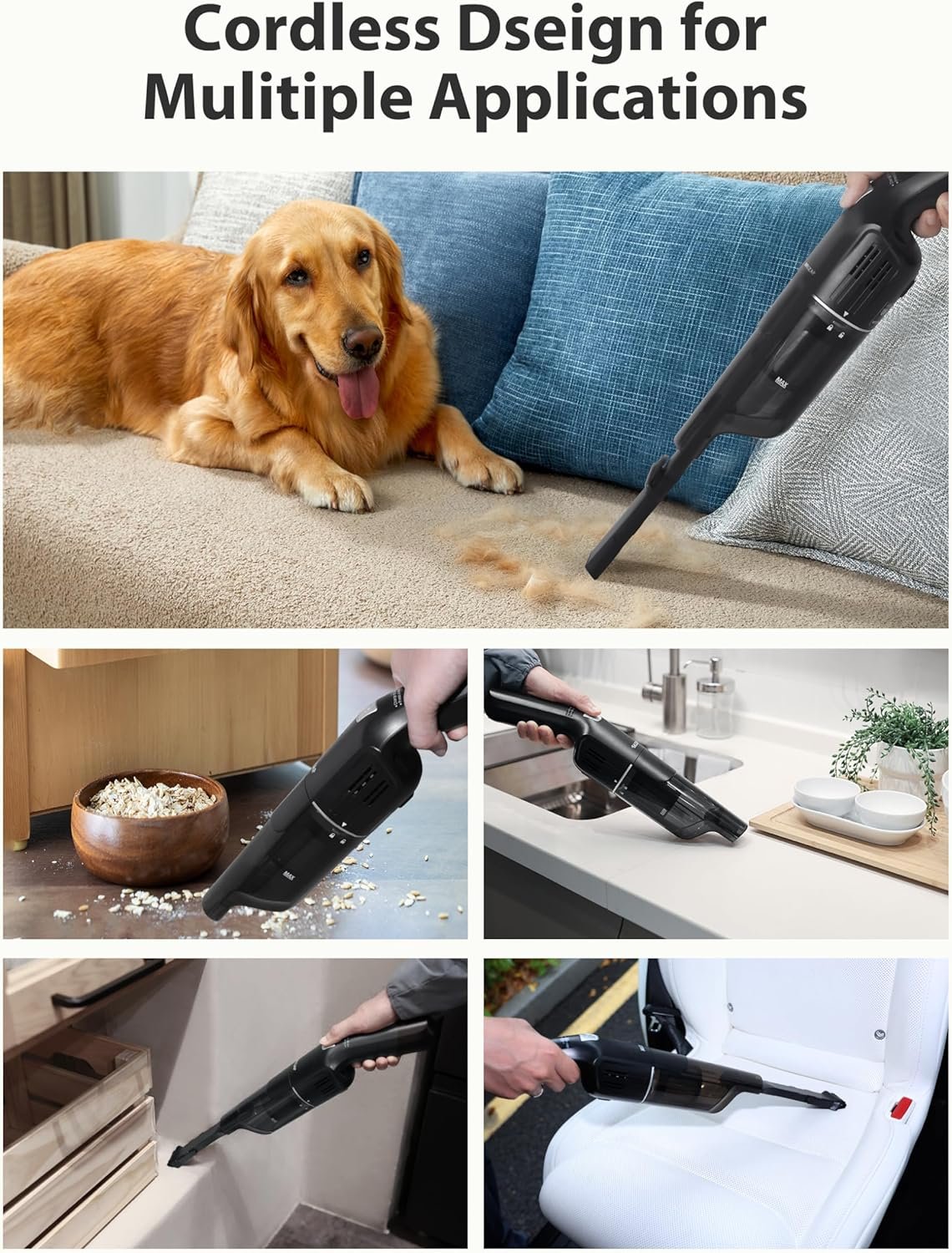 Handheld Vacuum Cordless,15KPA Powerful Car Vacuum,Last 30 Minutes,Rechargeable+Charging Base,500ML Detachable Dust Cup,1.4lb Lightweight,2-in-1 Cleaning Brush,Clean Kitchen,pet Hair,car,Black - Image 5