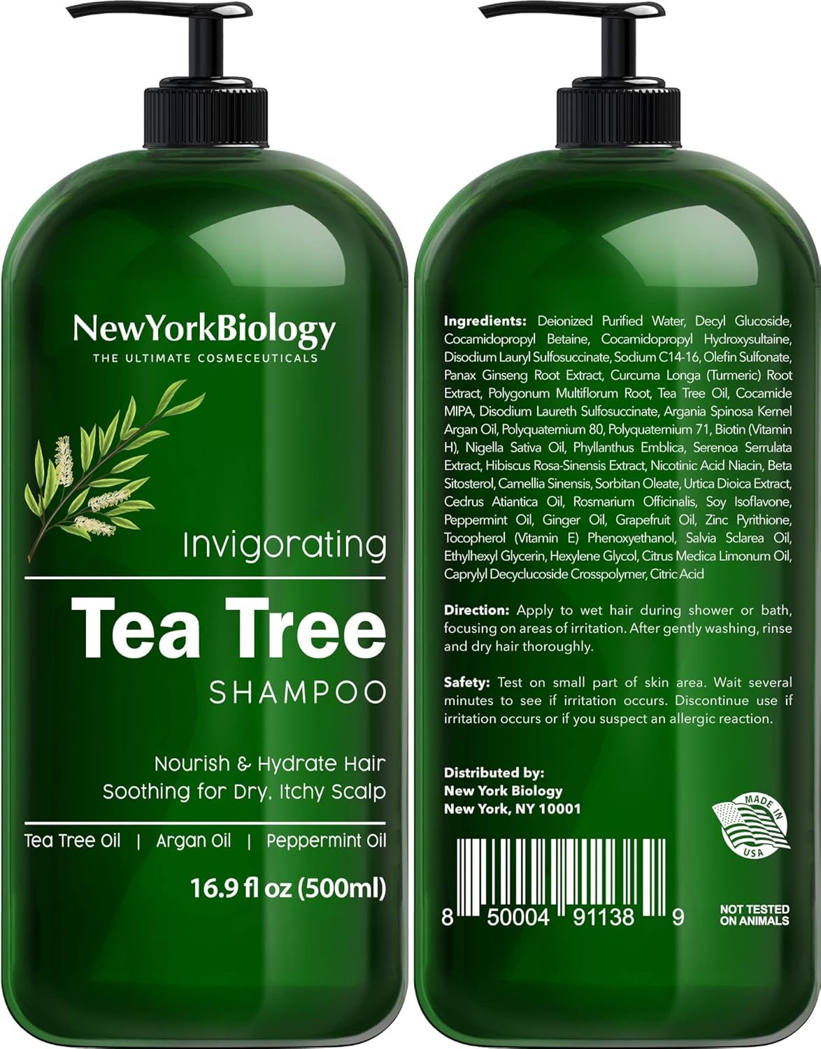 New York Biology Tea Tree Shampoo and Conditioner Set - Deep Cleanser - Relief for Dandruff and Dry Itchy Scalp - Therapeutic Grade - Helps Promote Hair Growth - 16.9 Fl Oz - Image 3