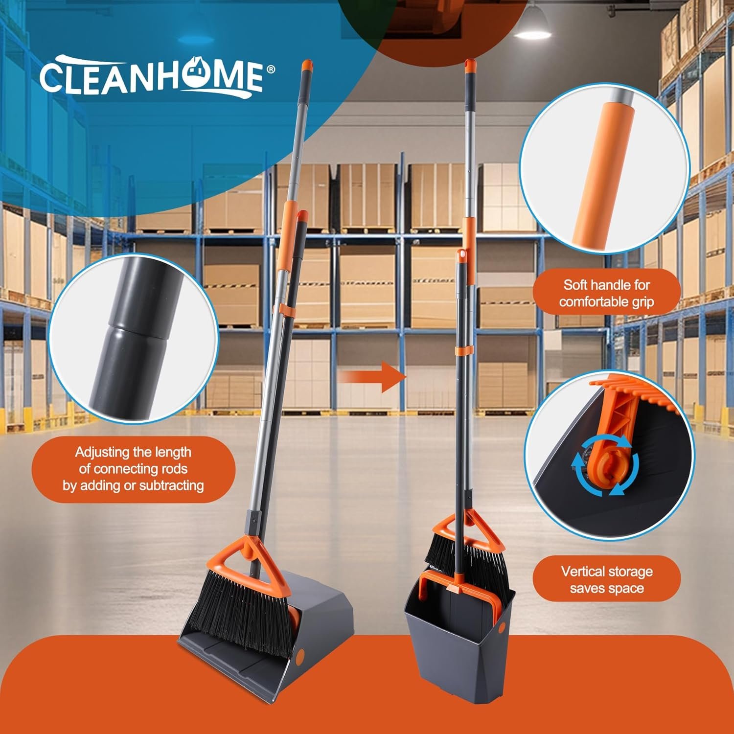 Commercial Broom and Dustpan Set with Long Handle, Outdoor Heavy Duty Broom and Dustpan for Rubbish Leaves Dog Pooper Scooper, Widely used in Courtyards, Garden, Gym,Hotels, Restaurants,Grey - Image 5