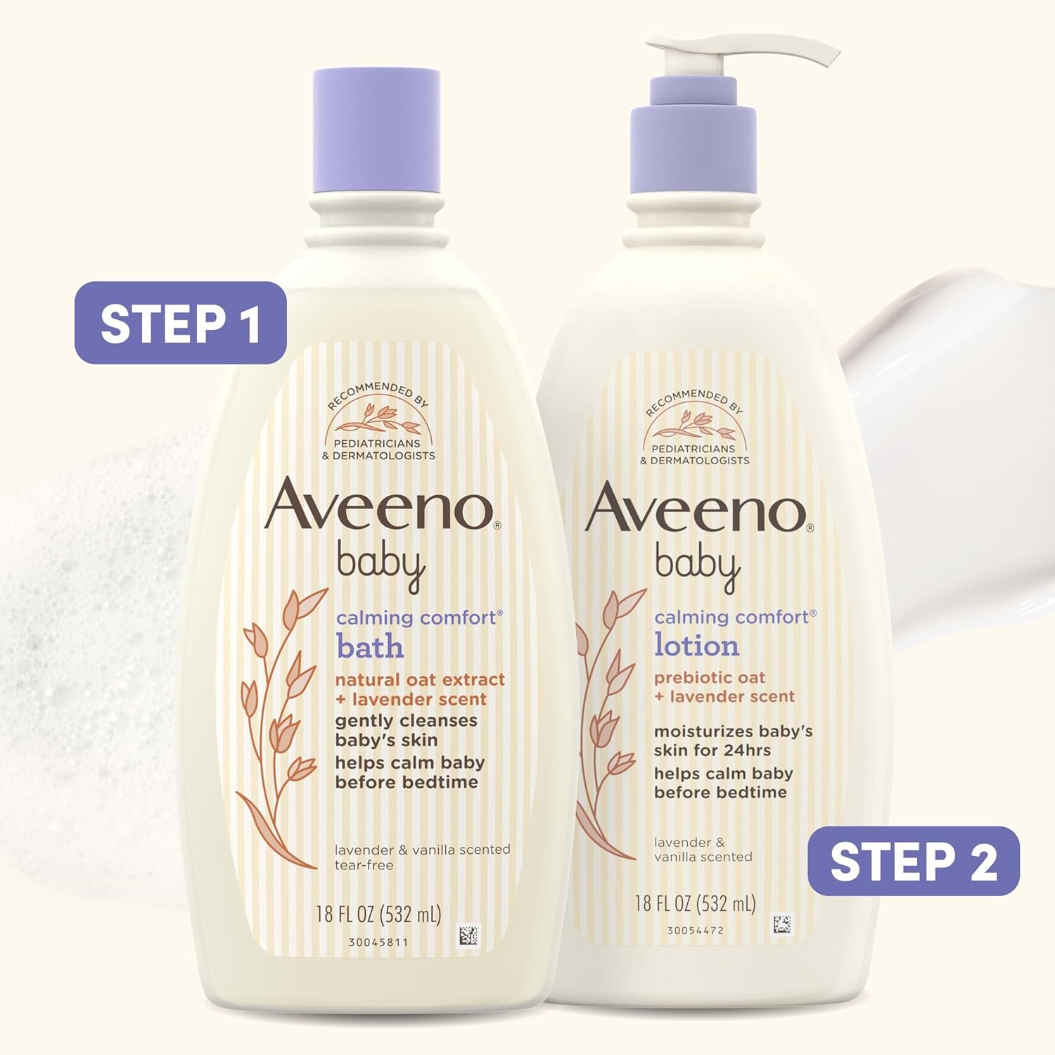 Aveeno Baby Calming Comfort Moisturizing Body Lotion with Relaxing Lavender & Vanilla Scents, Non-Greasy Baby Lotion, Nourishing Prebiotic Oatmeal, Paraben- & Phthalate-Free, 18 fl. oz - Image 9