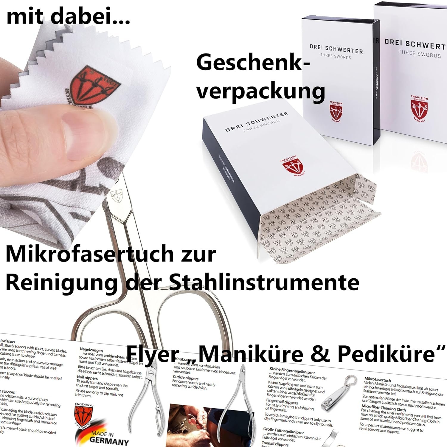 3 Swords Germany - brand quality 7 piece manicure pedicure grooming kit set for professional finger & toe nail care scissors clipper genuine leather case in gift box, Made in Germany - Image 7