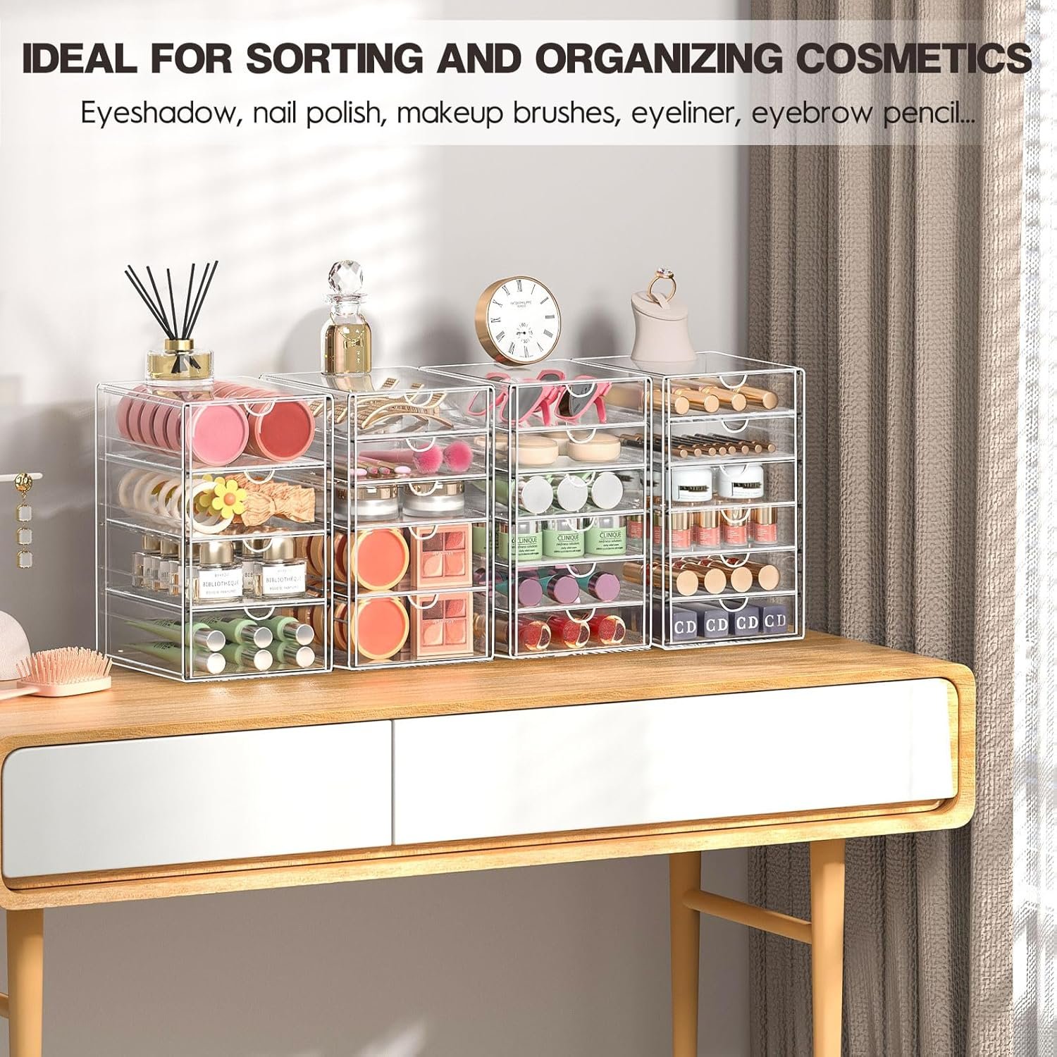 Acrylic Drawer Organizers - 21 Drawers 4 Set - Clear Storage Drawers for Office Supplies - Stackable Makeup Organizer - Dustproof Desk Organizers for Makeup, Jewelry, Pen, Stationary - Image 6