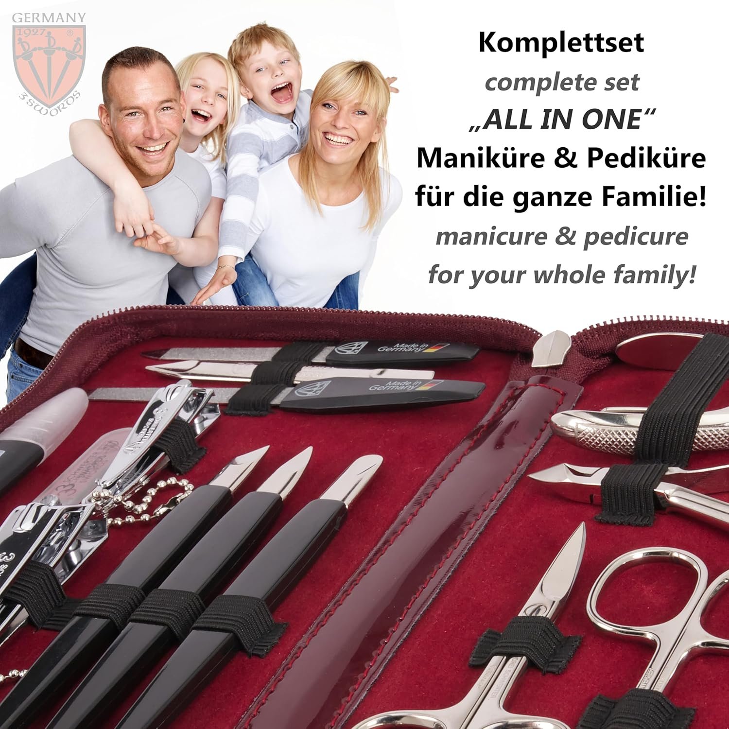 3 Swords Germany - brand quality 16 piece manicure pedicure grooming kit set for professional finger & toe nail care scissors clipper synthetic leather case in gift box, Made in Germany - Image 5