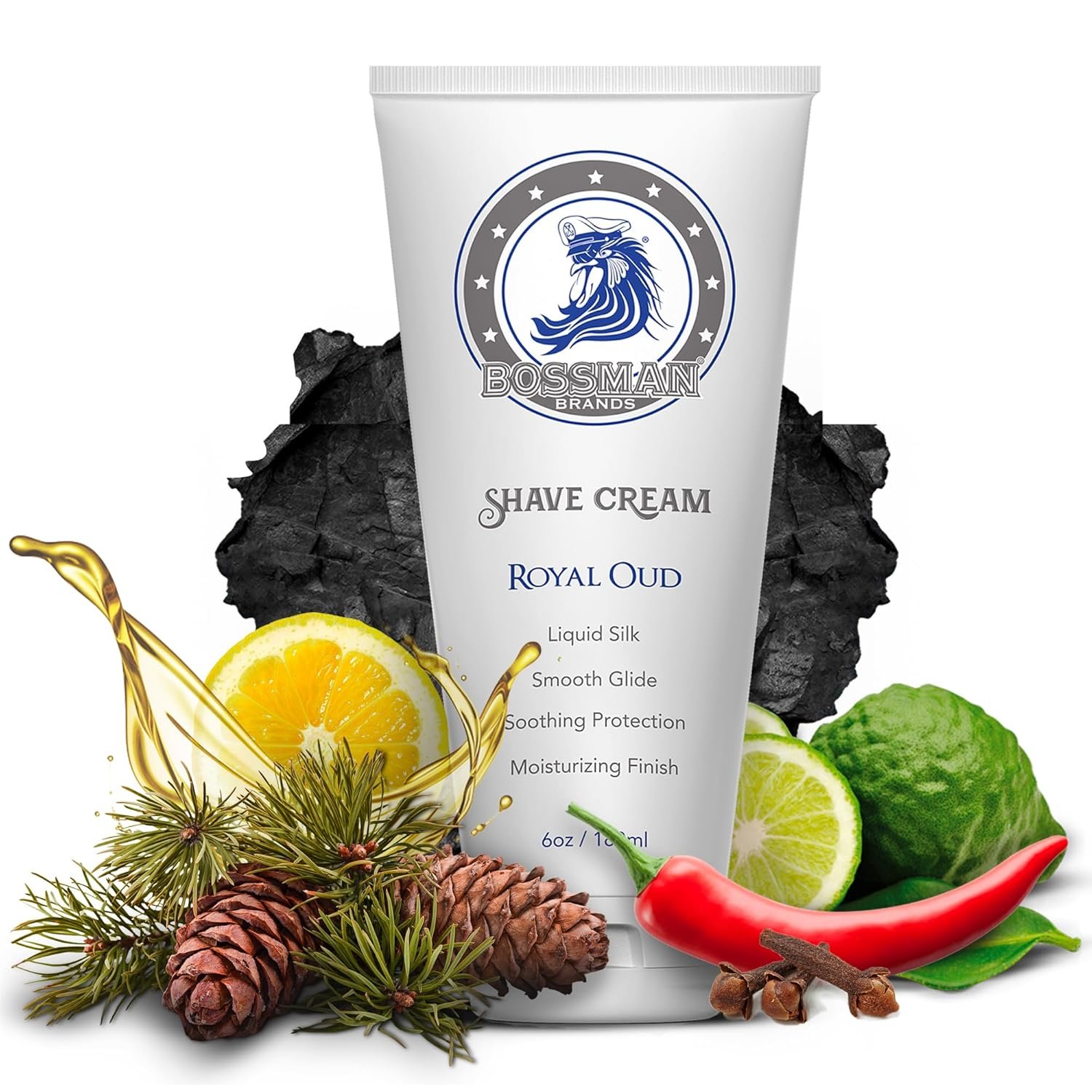 Bossman Liquid Silk Shave Cream for Men – Sensitive Skin Formula, Smooth Glide, & Soothing Protection – Moisturizing Finish (Royal Oud Scent) - Image 2