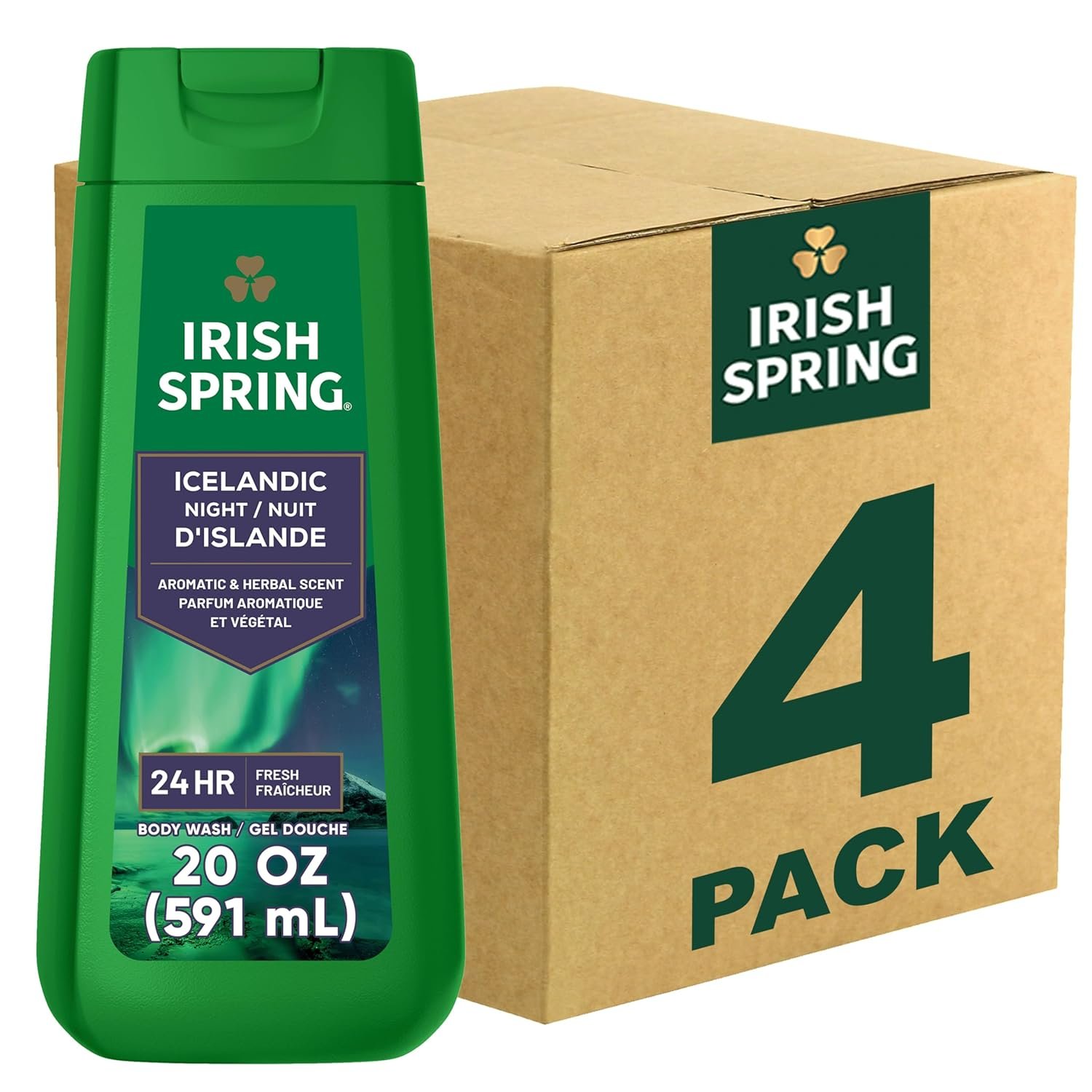 Irish Spring Icelandic Night Moisturizing Body Wash for Men, 24 Hour Fresh, Face and Body Wash, Men’s Body Wash, Paraben Free, Aromatic and Herbal Scent, 20 fl oz Bottle (Pack of 4) - Image 2