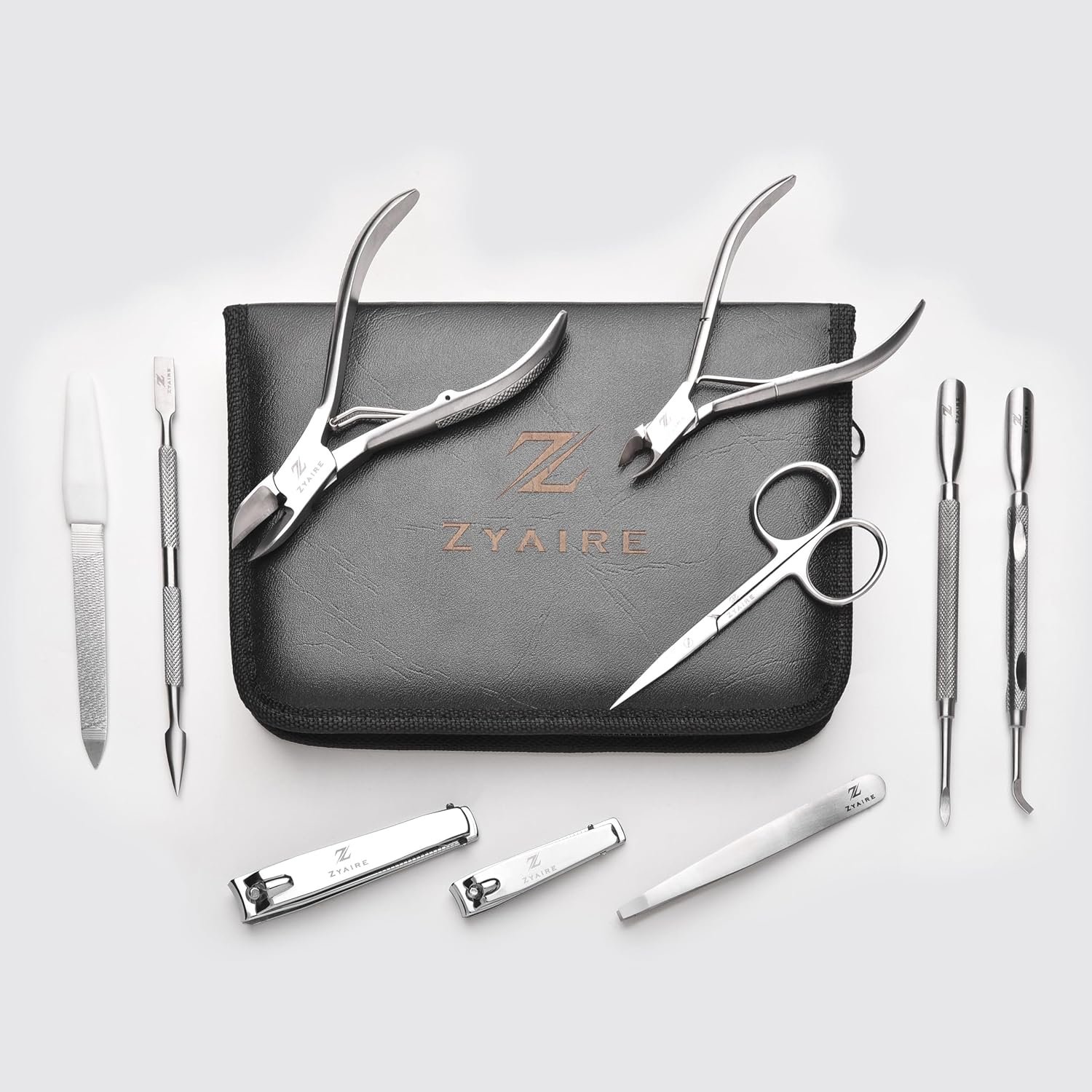 Manicure Pedicure Set - 10-in-1 Stainless Steel Grooming Kit, Personal Care Tools, Nail Nipper, Cuticle Cutter, Scissors, Tweezers, Blackhead Remover, Nail File & Case (Black) - Image 3