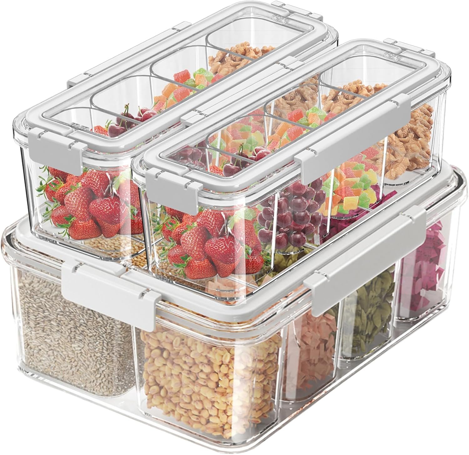 MineSign 3Pack Snackle Box Container Set Divided Food Serving Tray with Handle Clear Snack Platters for Candy, Fruits, Nuts Portable Storage Container for Meal Prep, Travel, Parties - Image 2