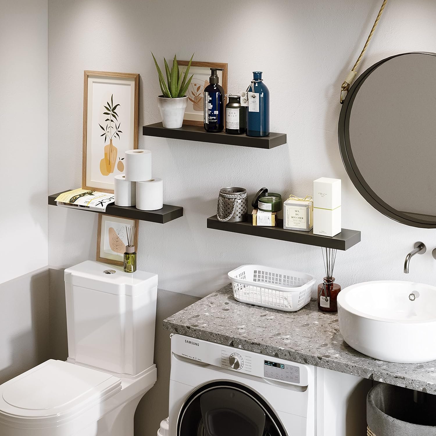 BAMEOS Floating Shelf,Wall Shelf,Decor Wall Mounted Shelves,Hanging Shelf Set L24xW6 for Bathroom Kitchen Living,Kitchen,Room Bedroom Storage,Black - Image 3