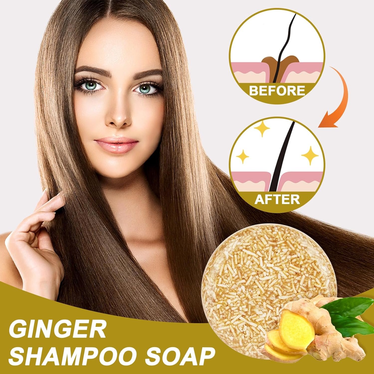 3PCS Ginger Shampoo Bar, Oil Control Refreshing Bars Shampoo for Men and Women, Multipurpose Gentle Moisturizing Cleansing Soap Bar for Face Hand Bath - Image 3