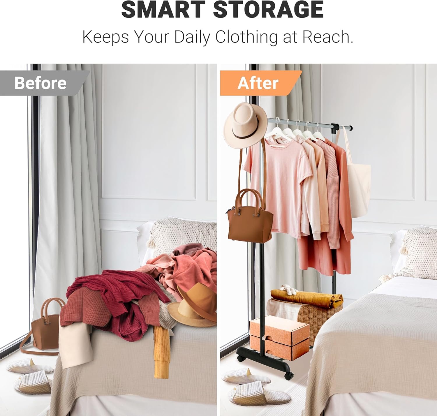 ikloo Clothing Rack with Wheels for Hanging Clothes | Extendable and Adjustable Garment Racks | Freestanding Rolling Closet Laundry Racks for Drying | Portable Clothes Organizer with Shelves | Chrome - Image 3