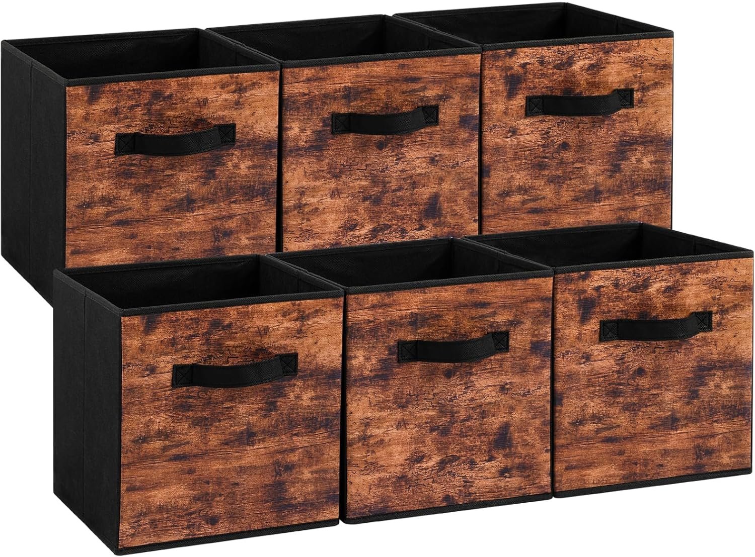 Stero Fabric Storage Cubes, 6 Pack Foldable Storage Bins with Handle, 11 Inch Box for Shelves, Closet, Organizer, Rustic Brown and Black - Image 2