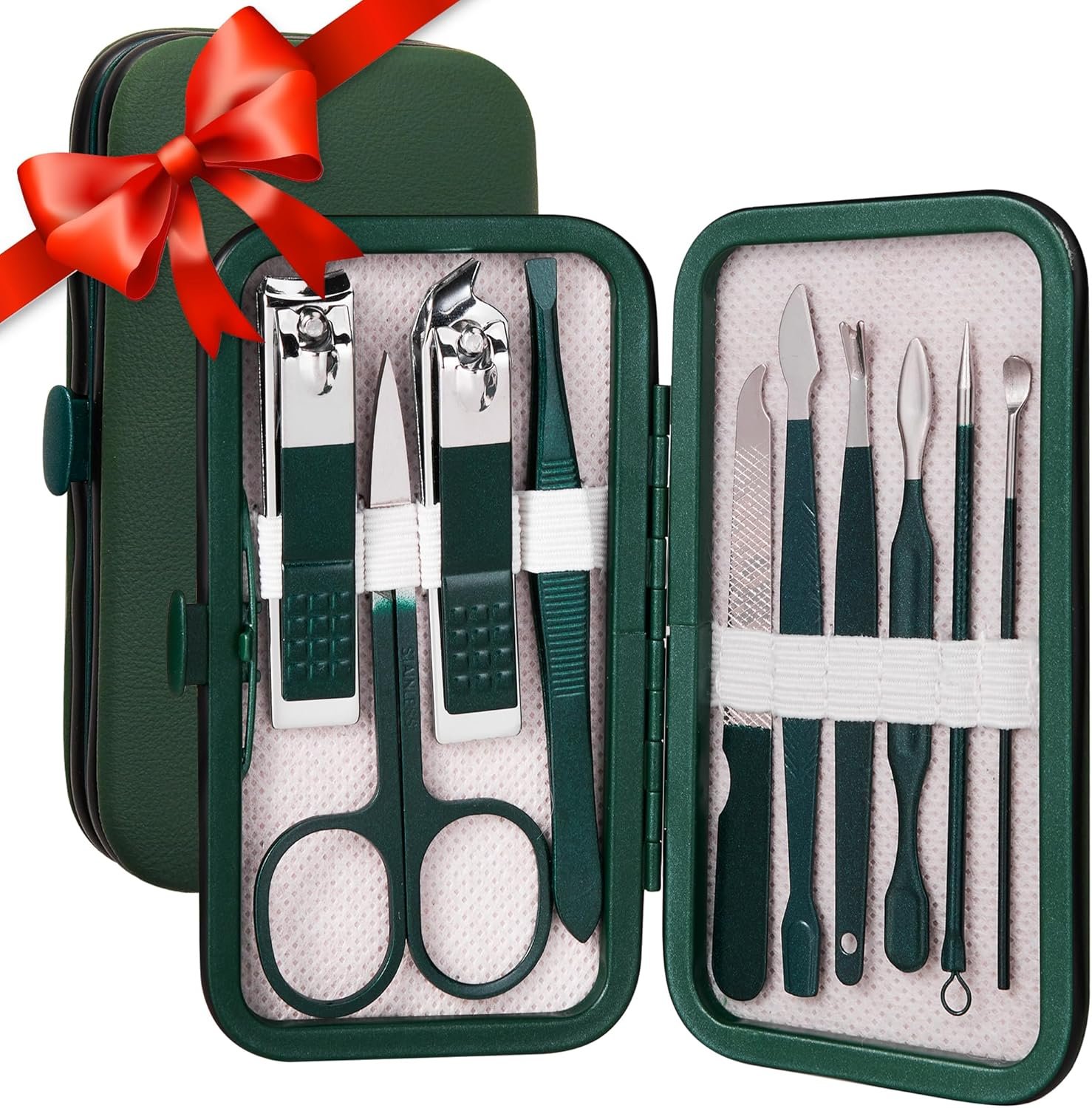Manicure Set 10 in 1 Mens Gifts Nail Clipper Kit for Men and Women, Mens Travel Nail Grooming Kit Birthday Thanksgiving Day Gifts for Him Her Boys Girls Husband Boyfriend (Dark Green) - Image 2