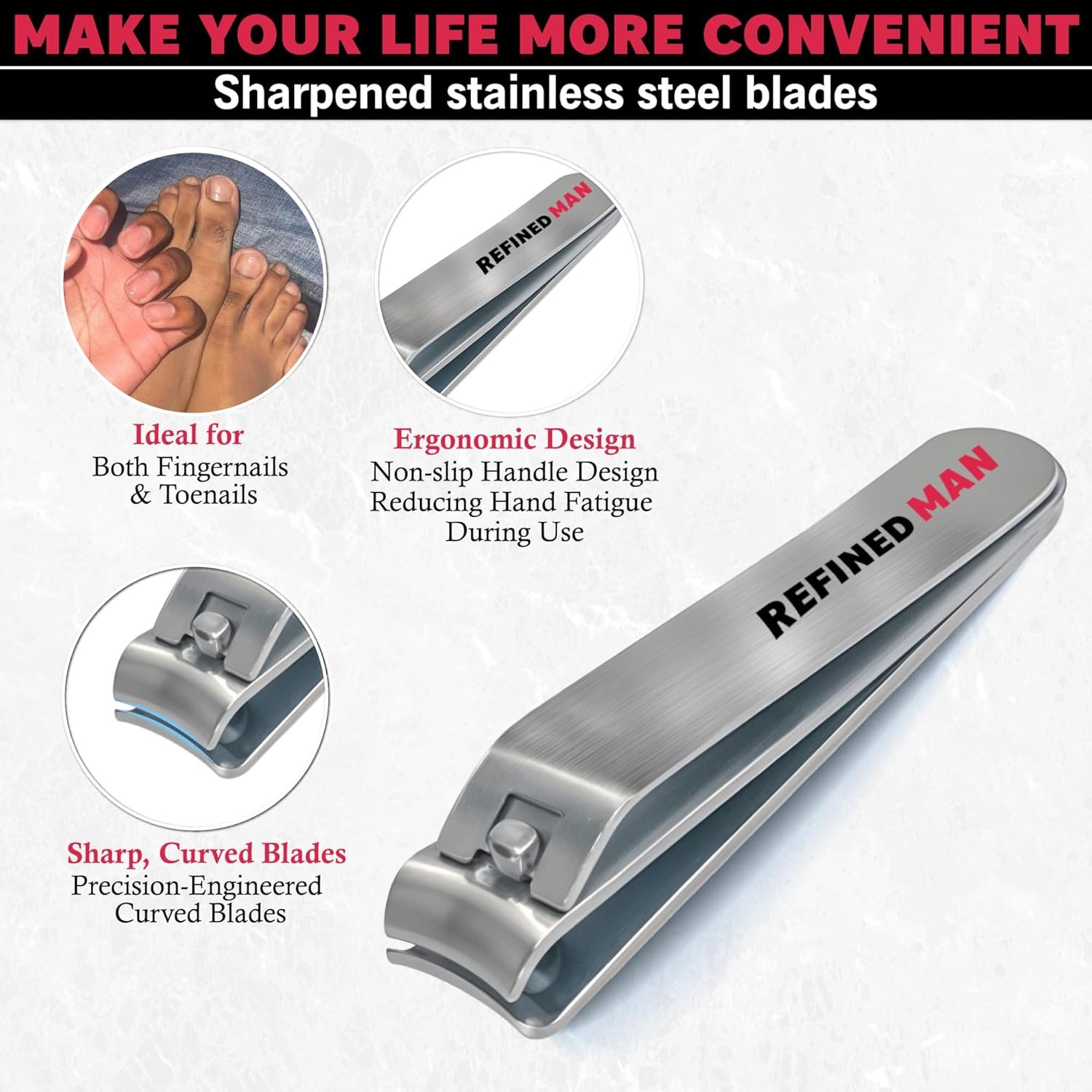 BLKSMITH Refined Man Manicure and Pedicure Kit Set of 5 - Manicure Kit for Men - Nail Clipper Kit with Nail File, Clippers, Scissors, Tweezer & Travel Case - Designed for Men (Black) - Image 5