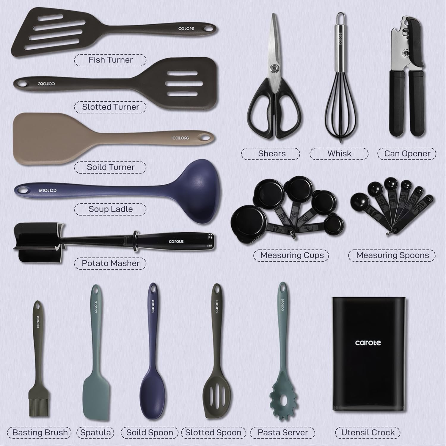 CAROTE Silicone Cooking Utensils Set, 26Pcs Kitchen Utensils Set for Non-Stick Cookware, Dishwasher Safe Kitchen Gadgets Tools, Heat Resistant Spatula Set - Image 3