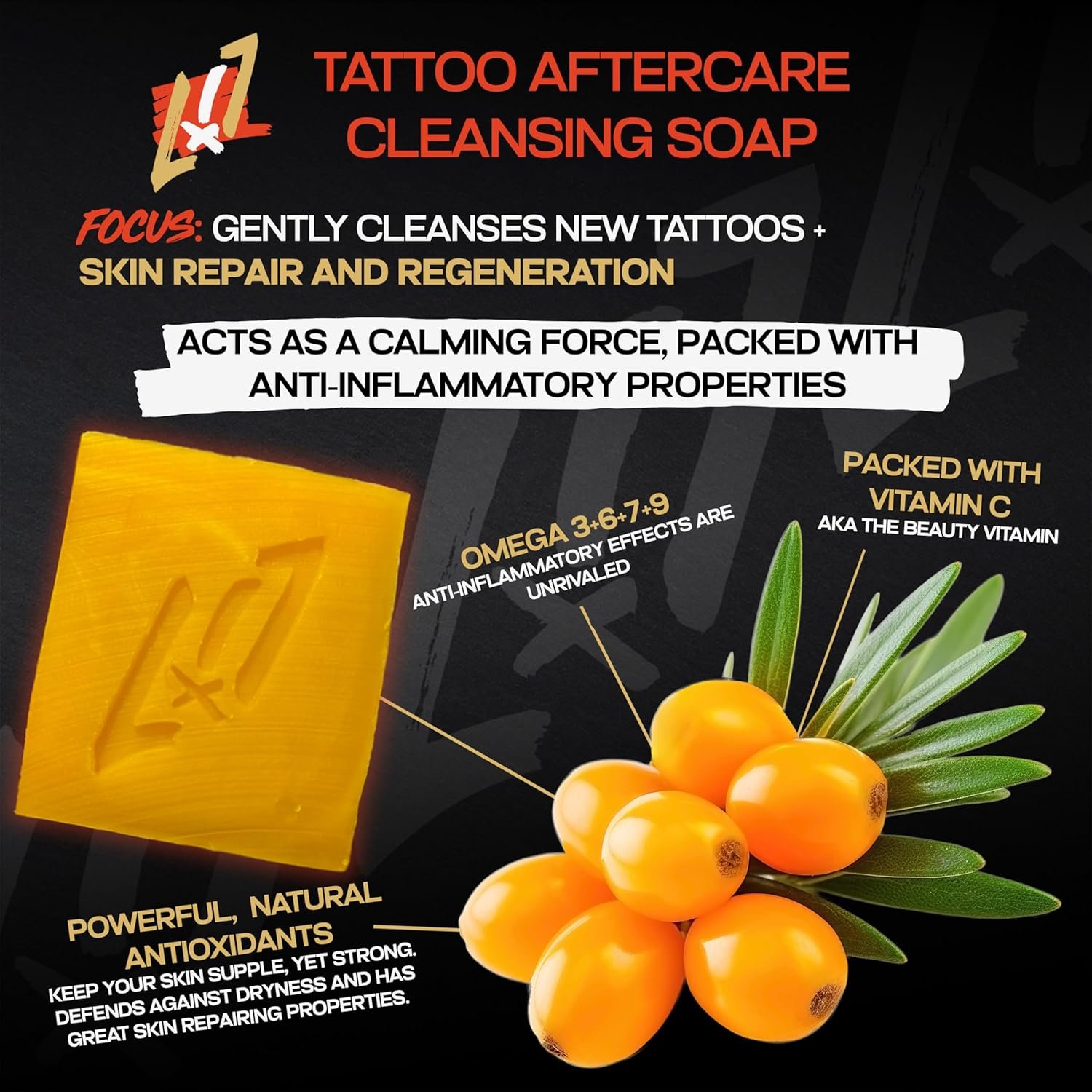 Tattoo Aftercare Soap Gentle Formula for Care, Cleansing and Healing of New Tattoos Unscented Natural Sea Buckthorn Hemp and Shea Butter Soap Bar For All Skin Types 4oz Bars 3 Pack - Image 10