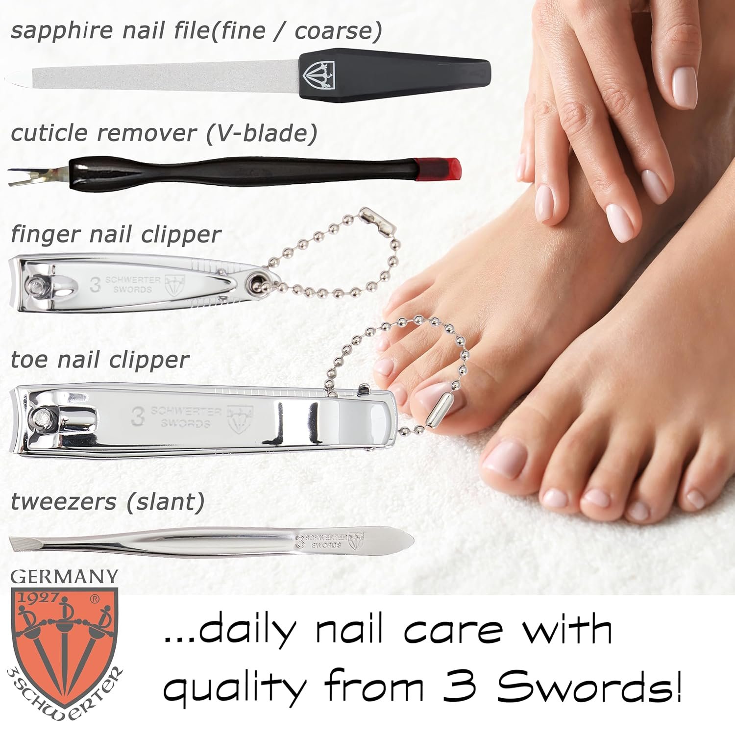 3 Swords Germany - brand quality 7 piece manicure pedicure grooming kit set for professional finger & toe nail care scissors clipper genuine leather case in gift box, Made in Germany - Image 4