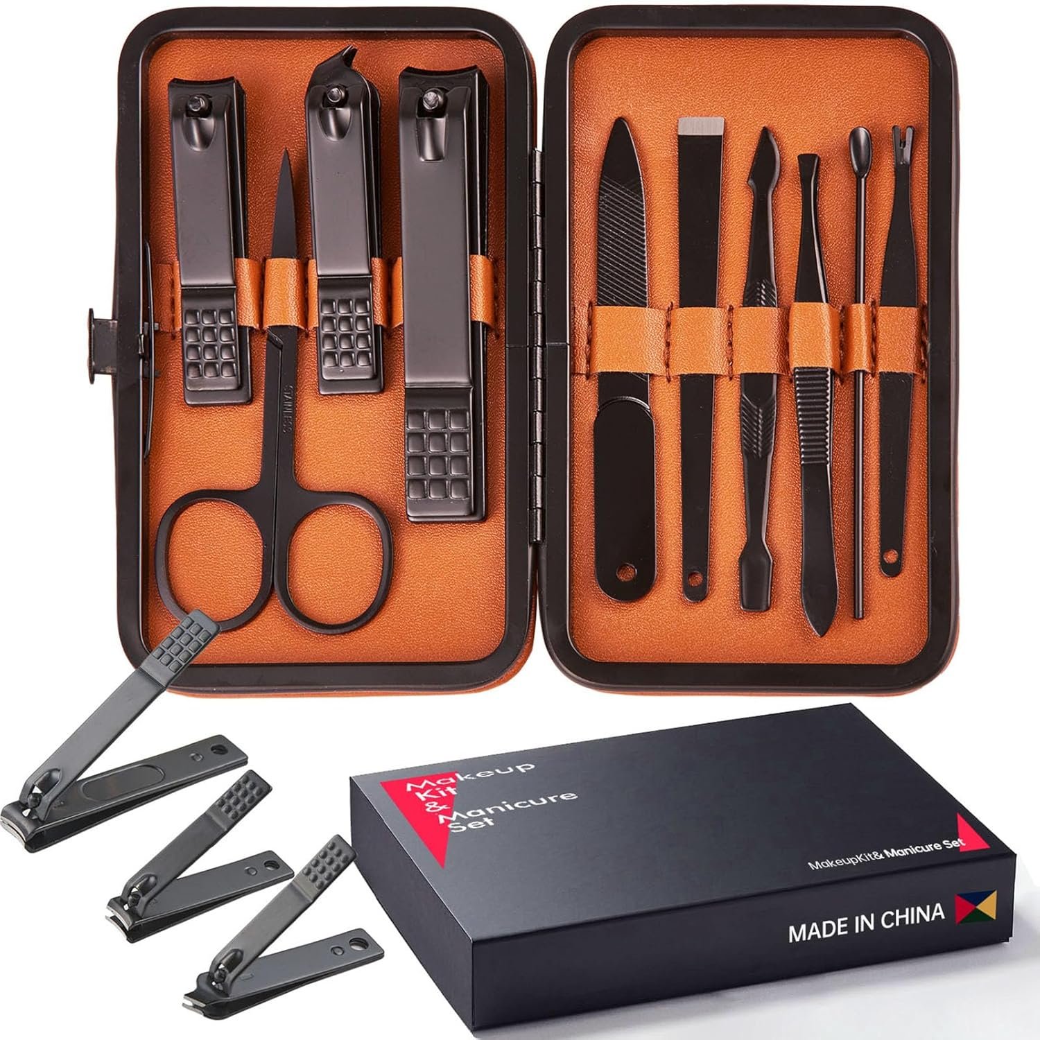 10 Piece Nail Kit, Manicure Kit, Nail Care Kit For Women, Manicure Pedicure Set, Nail Clippers Toenail Clippers Kit, Professional Manicure Kit Pedicure Kit, with Luxurious Travel Case - Brown - Image 2